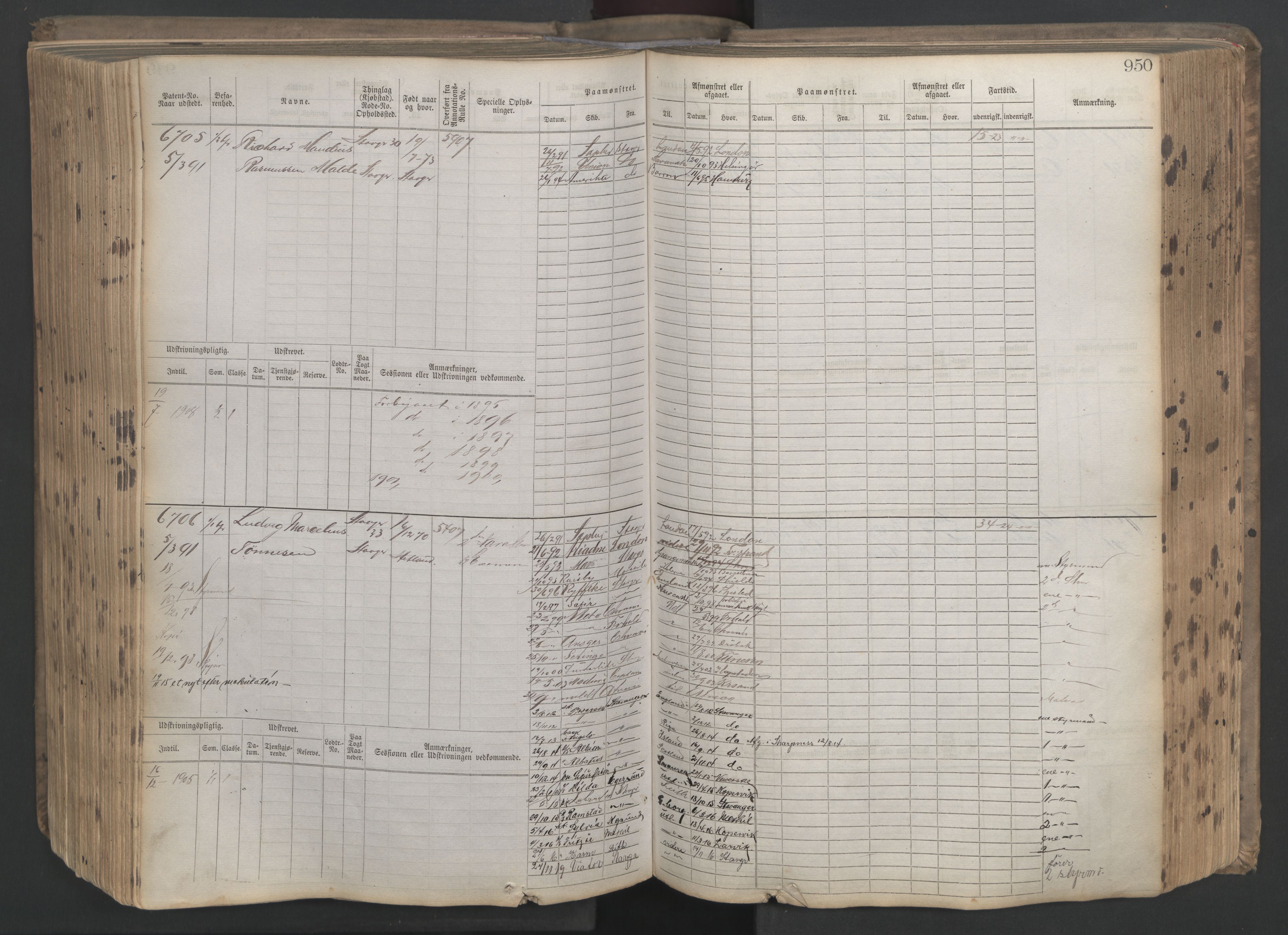 Stavanger sjømannskontor, AV/SAST-A-102006/F/Fb/Fbb/L0021: Sjøfartshovedrulle patnentnr. 6005-7204 (dublett), 1887, s. 355