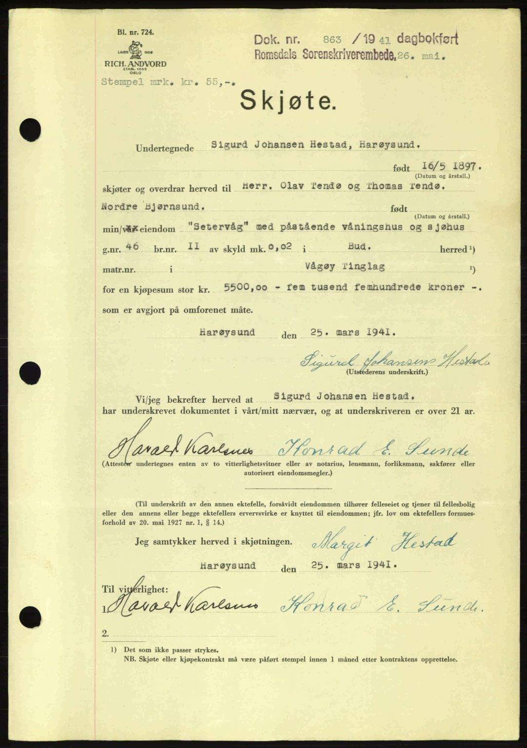Romsdal sorenskriveri, SAT/A-4149/1/2/2C: Pantebok nr. A9, 1940-1941, Dagboknr: 863/1941