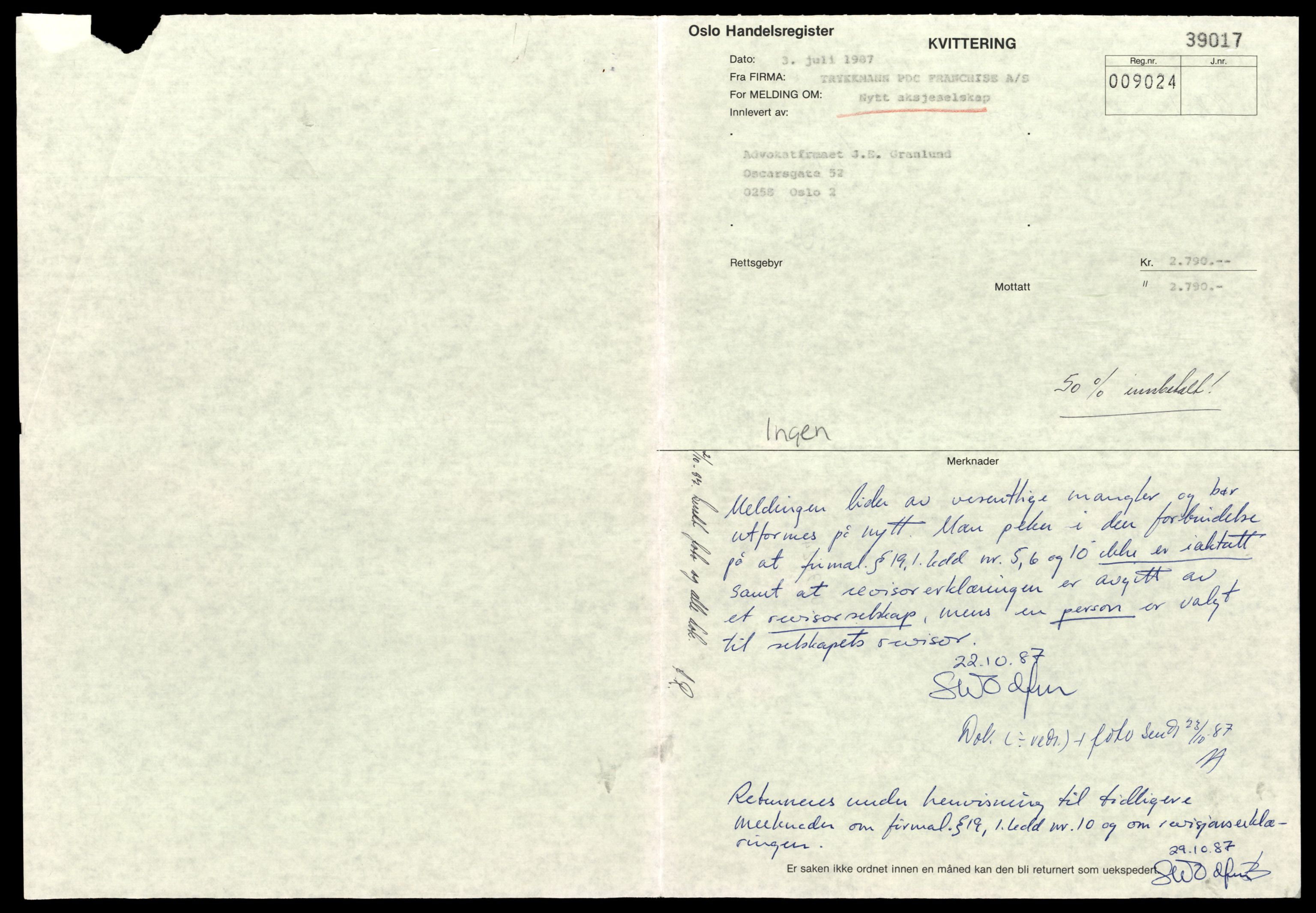 Oslo byfogd, Handelsregisteret, SAT/A-10867/G/Gc/Gca/L0848: Ikke konverterte foretak, Trykk-Tst, 1890-1990, s. 1