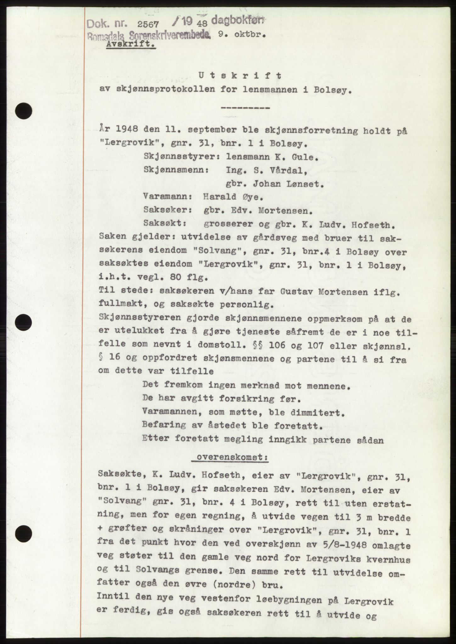 Romsdal sorenskriveri, SAT/A-4149/1/2/2C: Pantebok nr. B4, 1948-1949, Dagboknr: 2567/1948