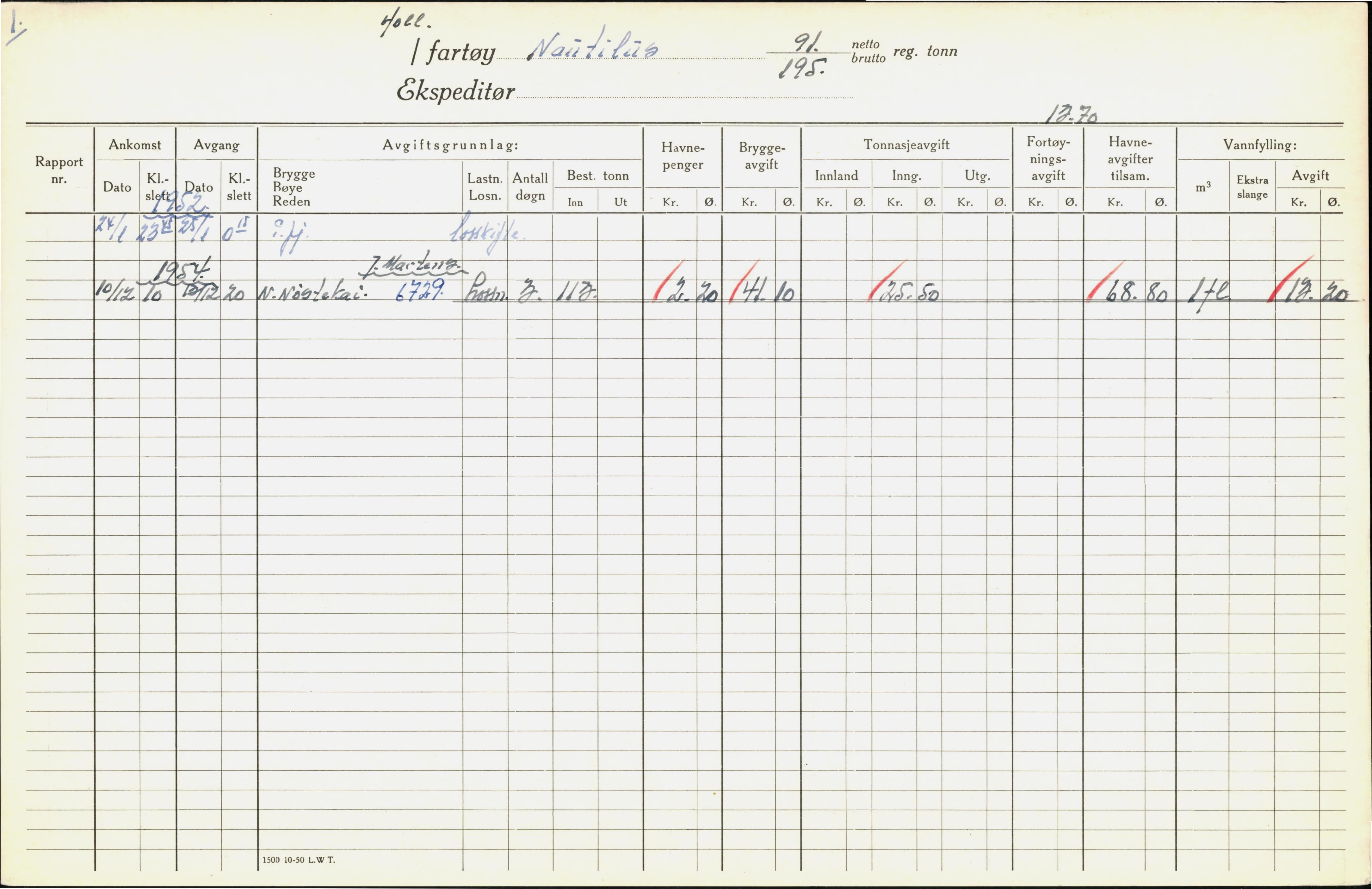 Bergen kommune. Havnekontor/havnefogd, BBA/A-0742/H/Ha/Hac/L0039: Skipsregister Nautius-Norad, 1941-1975