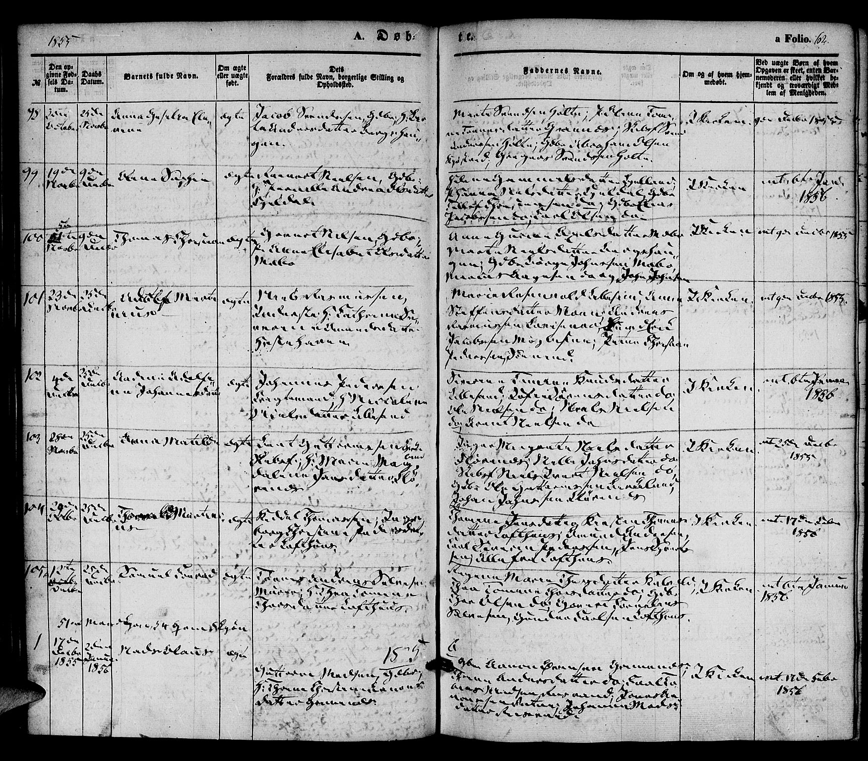 Vestre Moland sokneprestkontor, AV/SAK-1111-0046/F/Fa/Fab/L0006: Ministerialbok nr. A 6, 1850-1858, s. 62