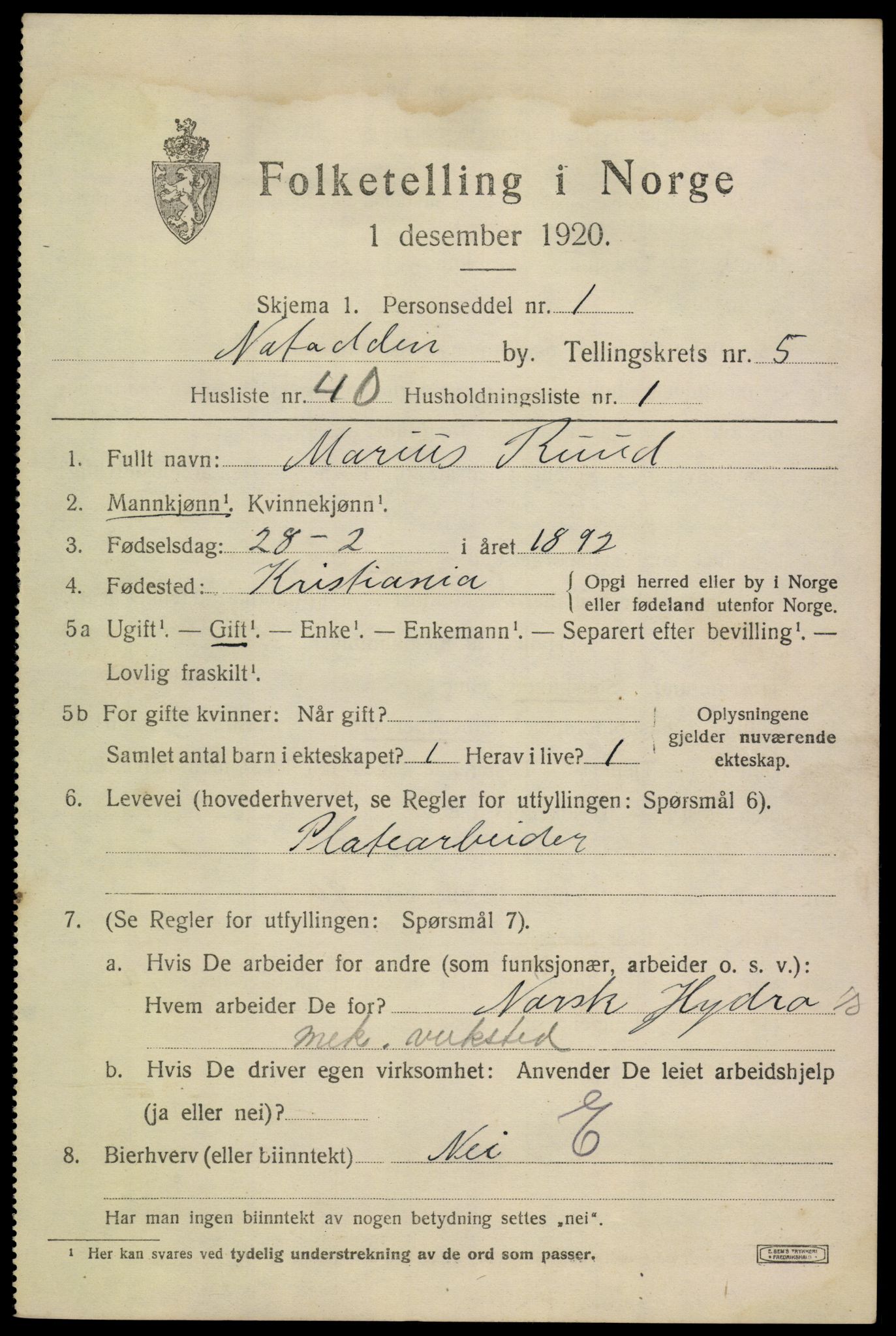 SAKO, Folketelling 1920 for 0807 Notodden kjøpstad, 1920, s. 12296
