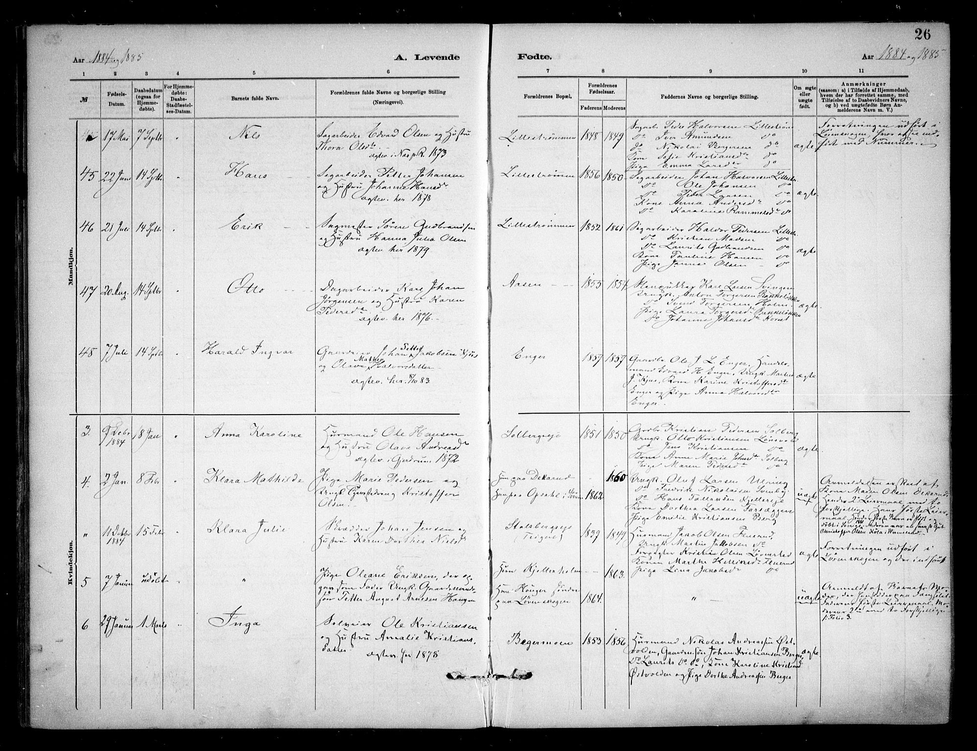 Skedsmo prestekontor Kirkebøker, AV/SAO-A-10033a/F/Fa/L0013: Ministerialbok nr. I 13, 1883-1891, s. 26