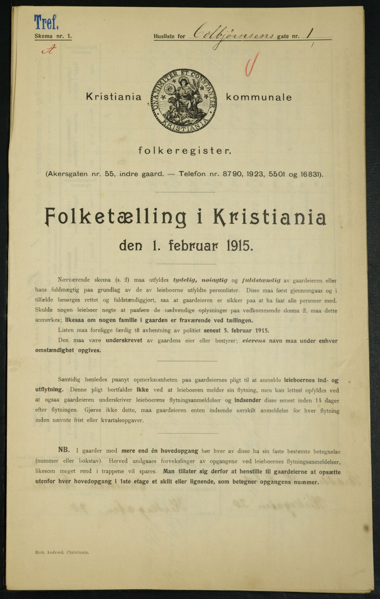 OBA, Kommunal folketelling 1.2.1915 for Kristiania, 1915, s. 12896