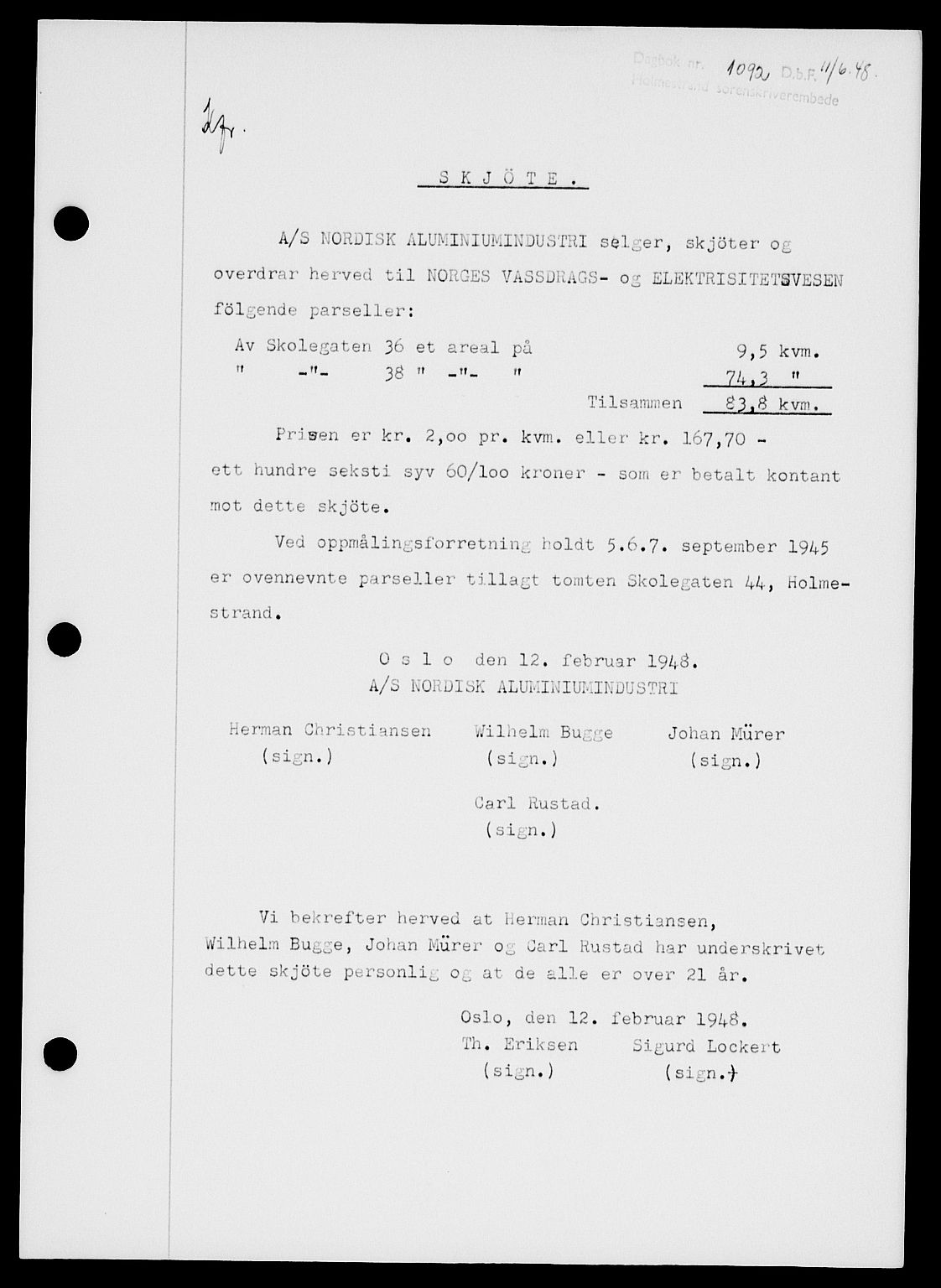 Holmestrand sorenskriveri, SAKO/A-67/G/Ga/Gaa/L0064: Pantebok nr. A-64, 1948-1948, Dagboknr: 1092/1948
