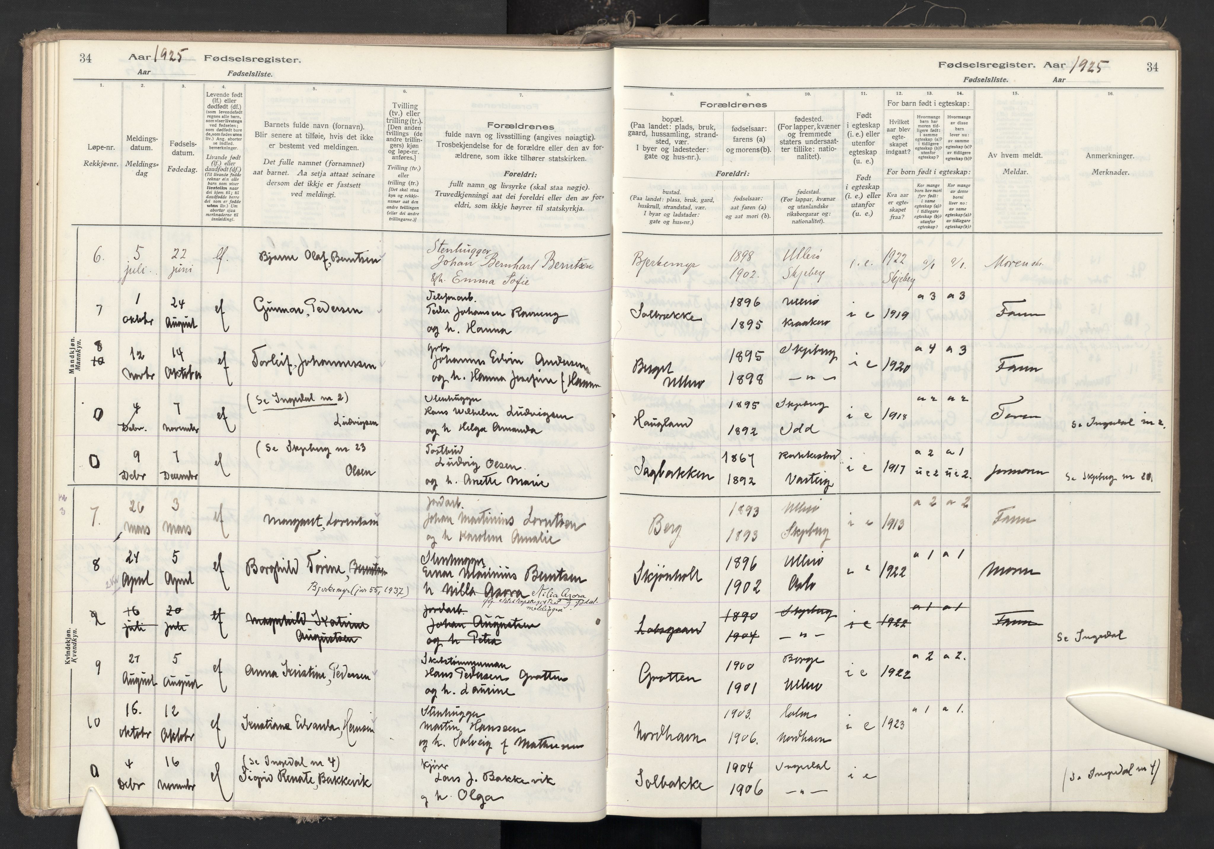 Skjeberg prestekontor Kirkebøker, AV/SAO-A-10923/J/Jb/L0001: Fødselsregister nr. II 1, 1916-1986, s. 34