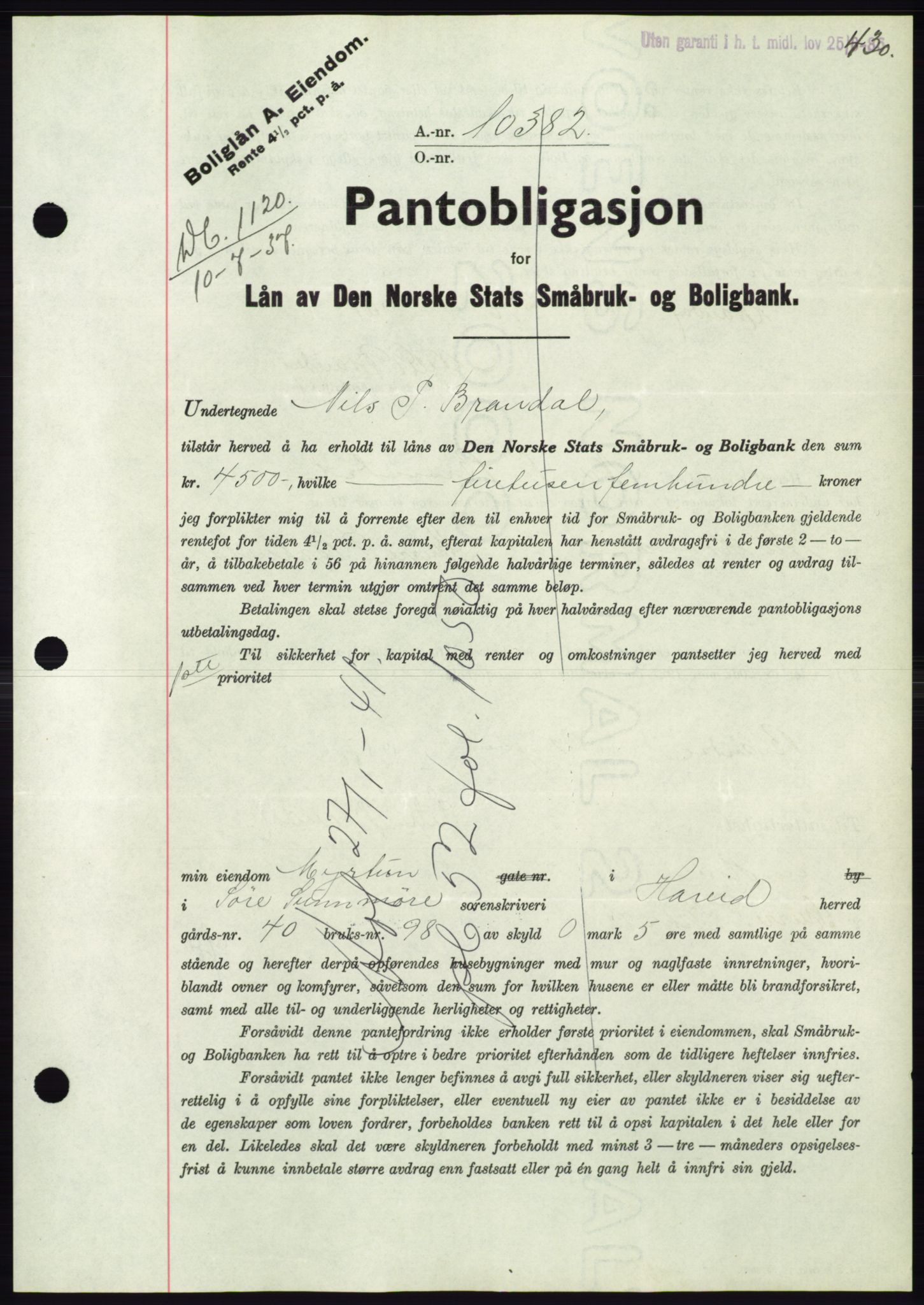 Søre Sunnmøre sorenskriveri, AV/SAT-A-4122/1/2/2C/L0063: Pantebok nr. 57, 1937-1937, Dagboknr: 1120/1937