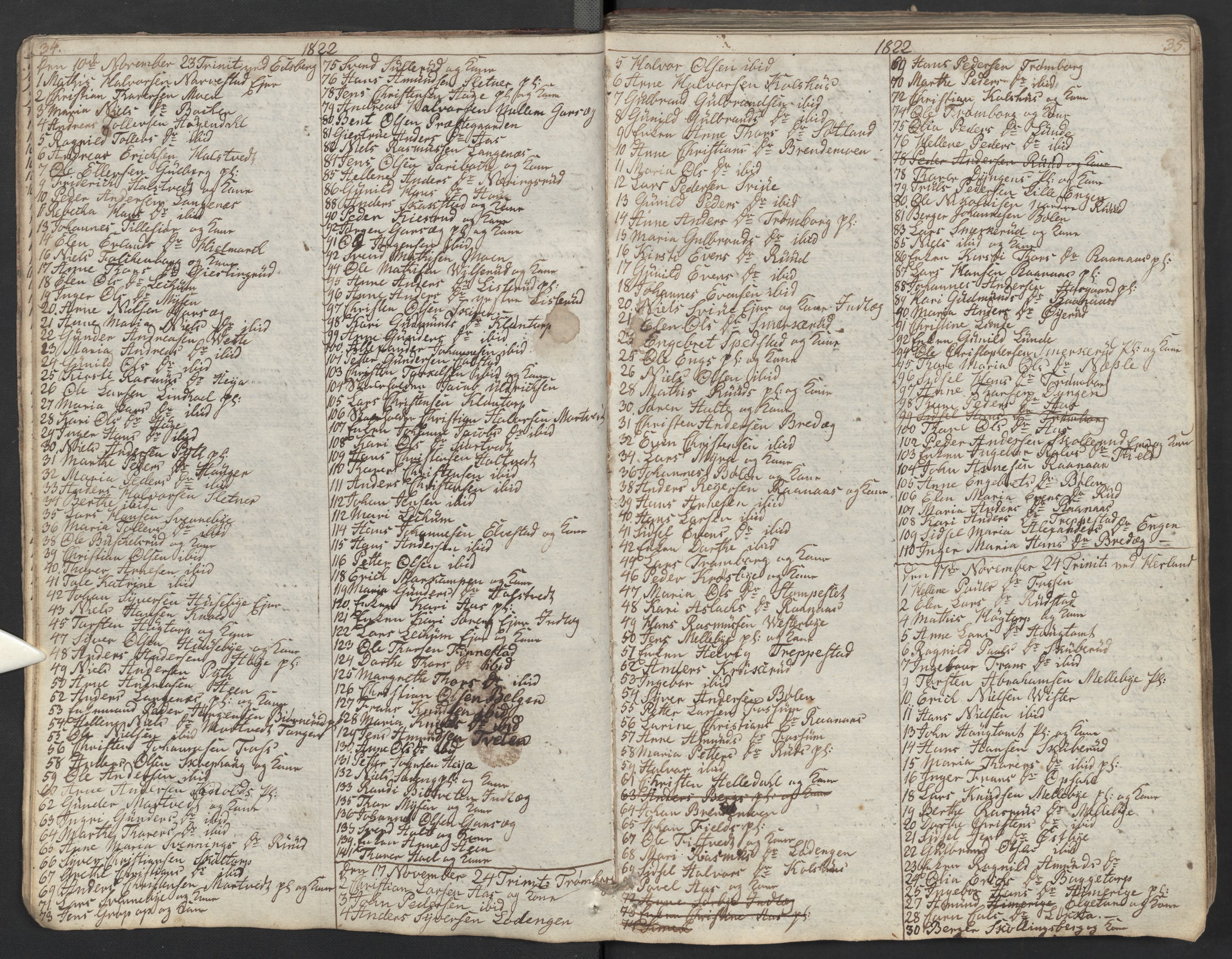 Eidsberg prestekontor Kirkebøker, AV/SAO-A-10905/M/Ma/L0002: Kommunikantprotokoll nr. I 2, 1821-1841, s. 34-35