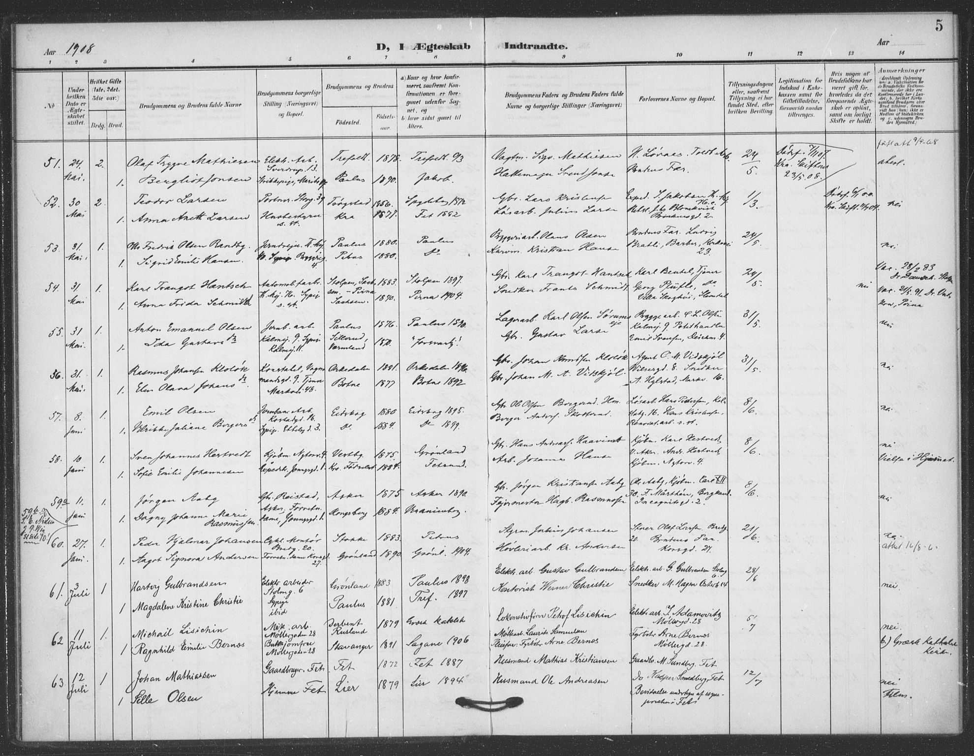 Jakob prestekontor Kirkebøker, AV/SAO-A-10850/F/Fa/L0010: Ministerialbok nr. 10, 1908-1922, s. 5