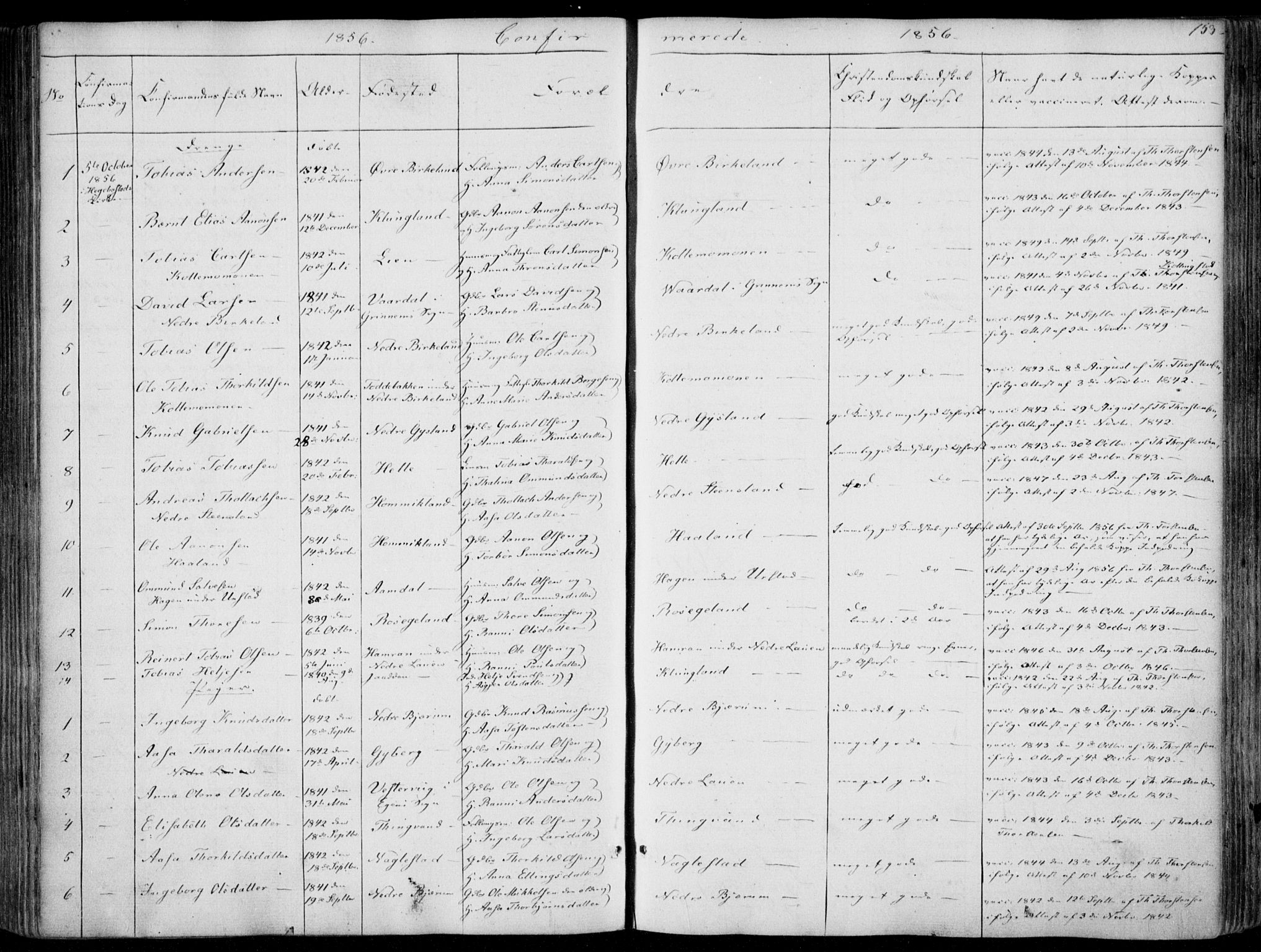 Hægebostad sokneprestkontor, SAK/1111-0024/F/Fa/Faa/L0004: Ministerialbok nr. A 4, 1834-1864, s. 153