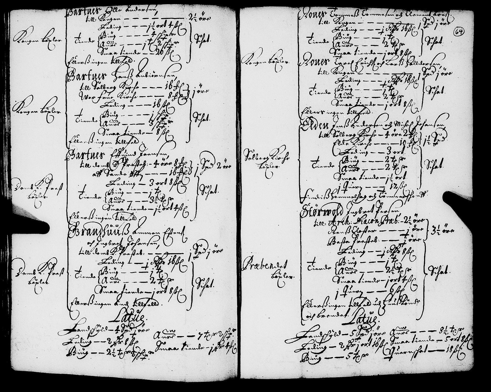 Rentekammeret inntil 1814, Realistisk ordnet avdeling, AV/RA-EA-4070/N/Nb/Nba/L0055: Inderøy len, 1668, s. 63b-64a