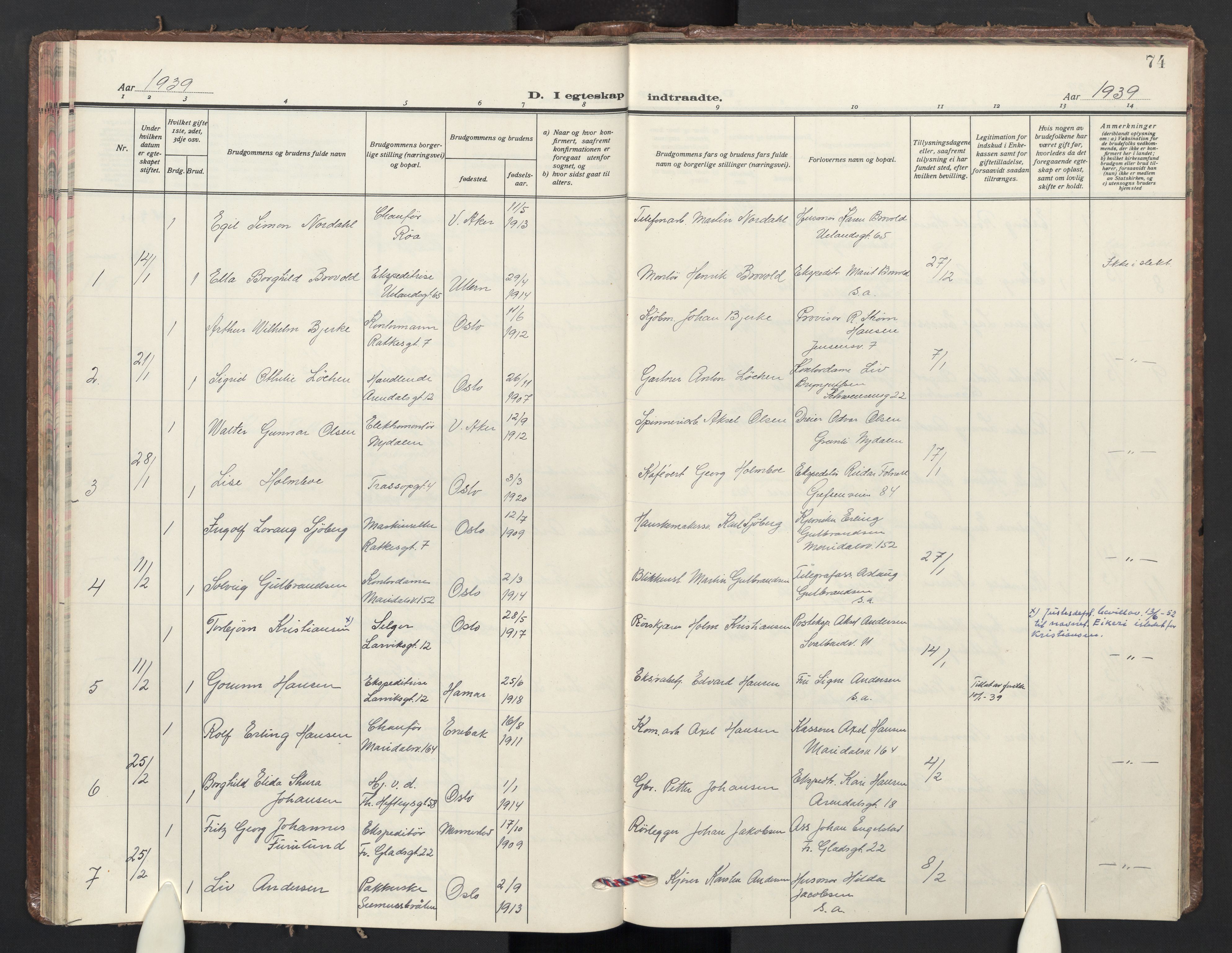 Sagene prestekontor Kirkebøker, AV/SAO-A-10796/F/L0018: Ministerialbok nr. 18, 1935-1940, s. 74