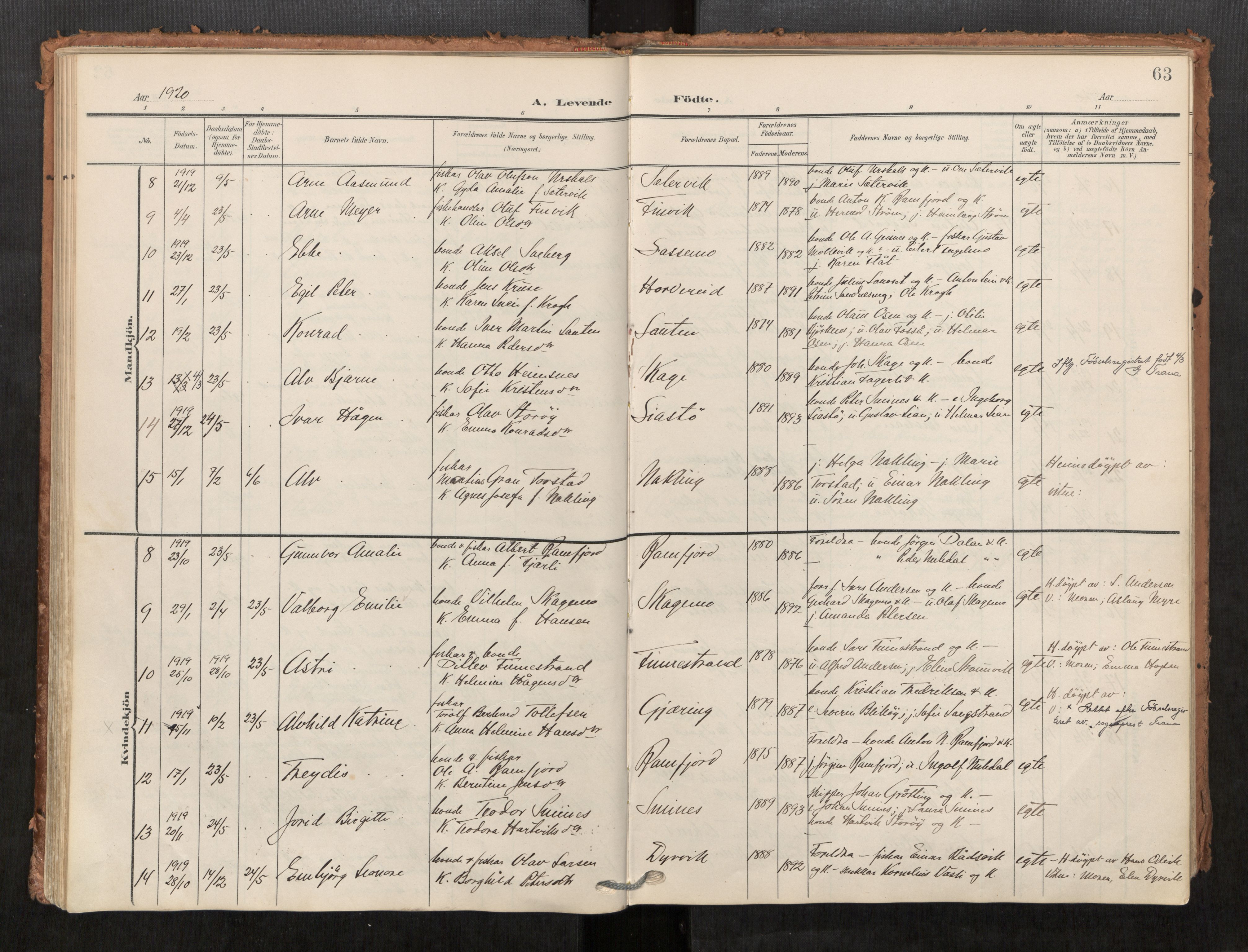 Kolvereid sokneprestkontor, AV/SAT-A-1171/H/Ha/Haa/L0001: Ministerialbok nr. 1, 1903-1922, s. 63
