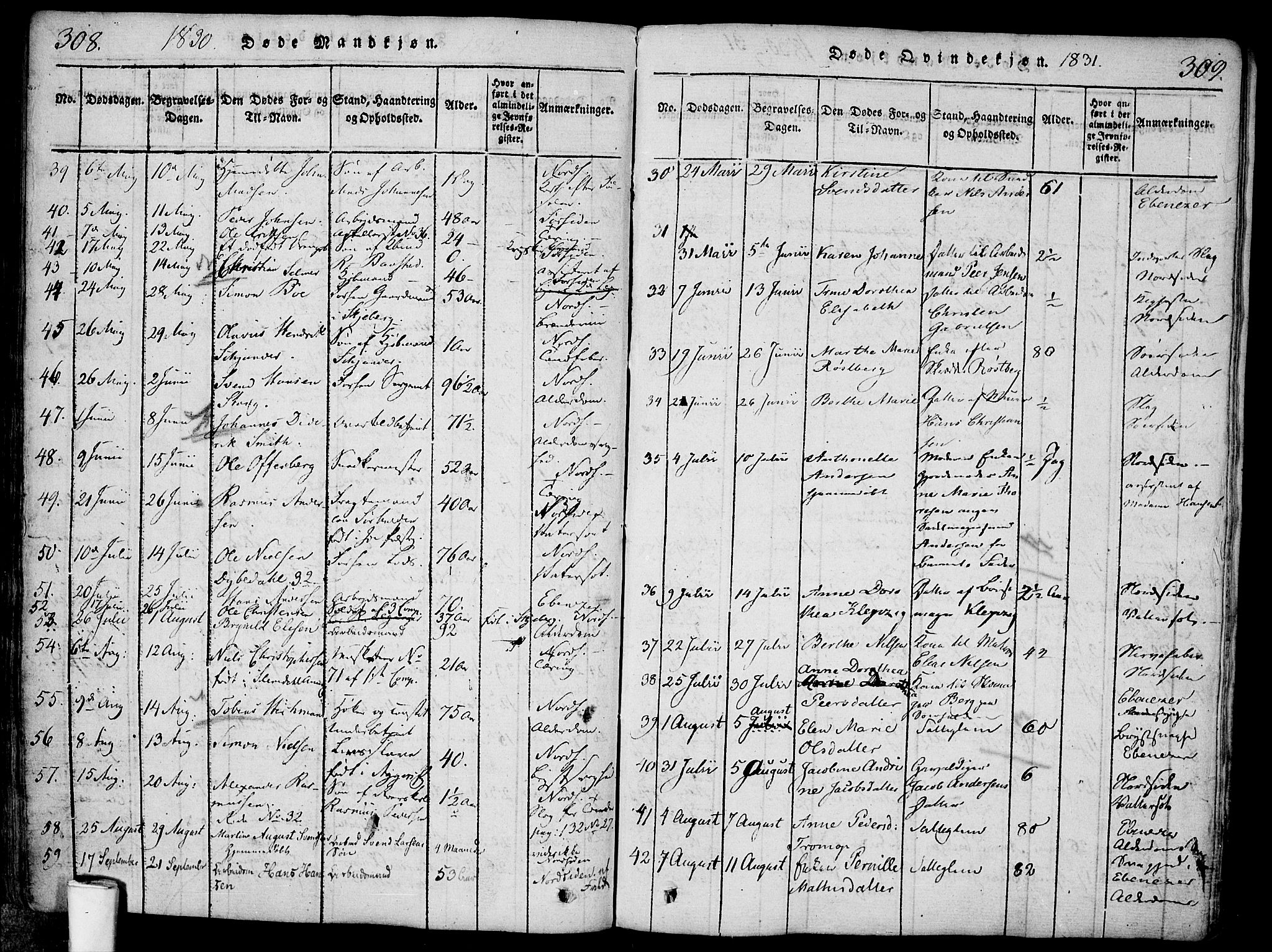 Halden prestekontor Kirkebøker, AV/SAO-A-10909/F/Fa/L0003: Ministerialbok nr. I 3, 1815-1834, s. 308-309