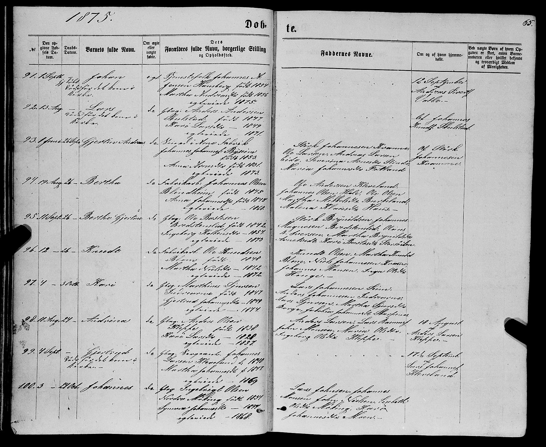 Haus sokneprestembete, SAB/A-75601/H/Haa: Ministerialbok nr. A 18, 1871-1877, s. 65