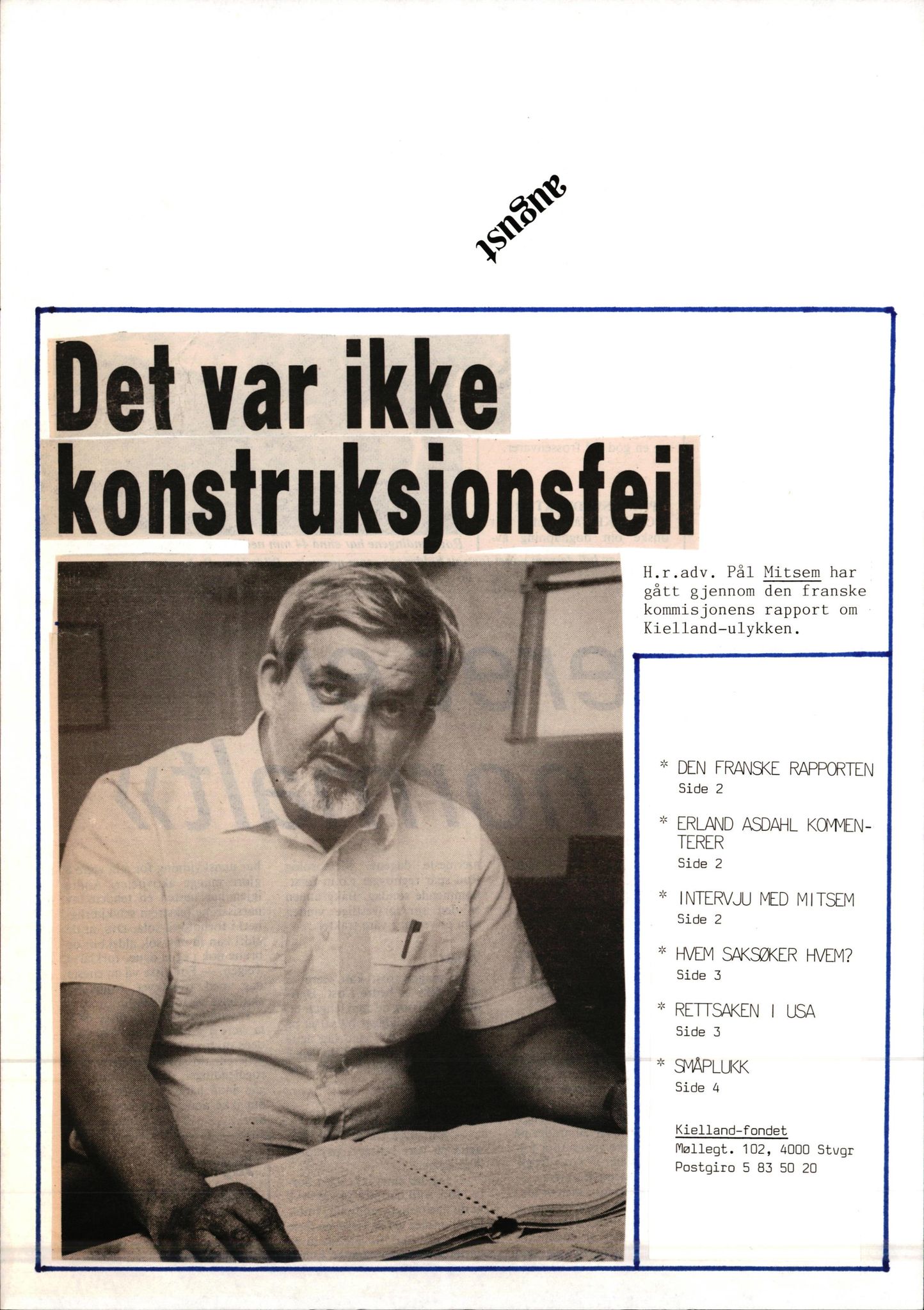 Pa 1660 - Kielland- fondet, AV/SAST-A-102242/X/Xa/L0001: Rapport til overlevende og etterlatte/ Kielland Bulletin, 1980-1998