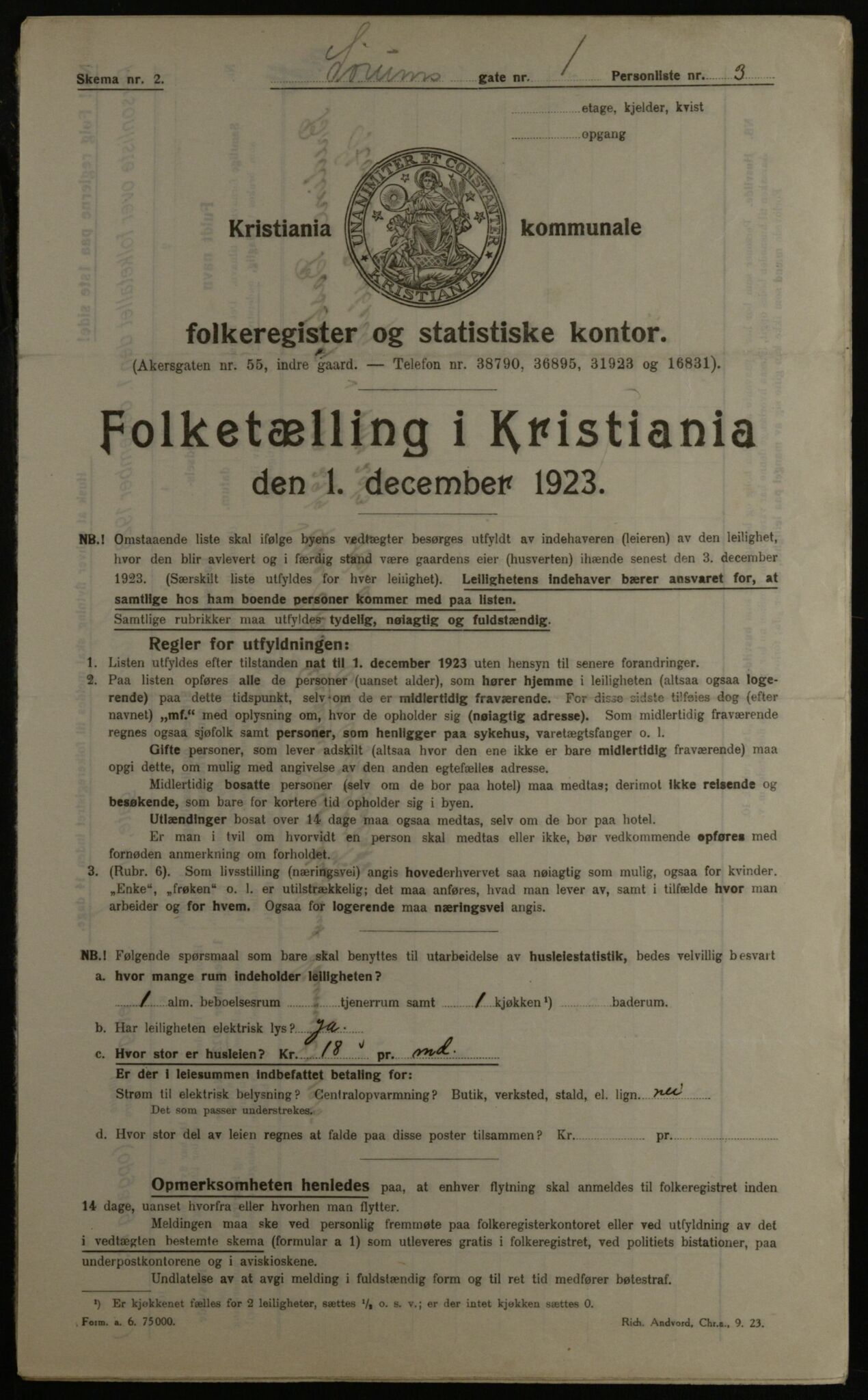 OBA, Kommunal folketelling 1.12.1923 for Kristiania, 1923, s. 118296