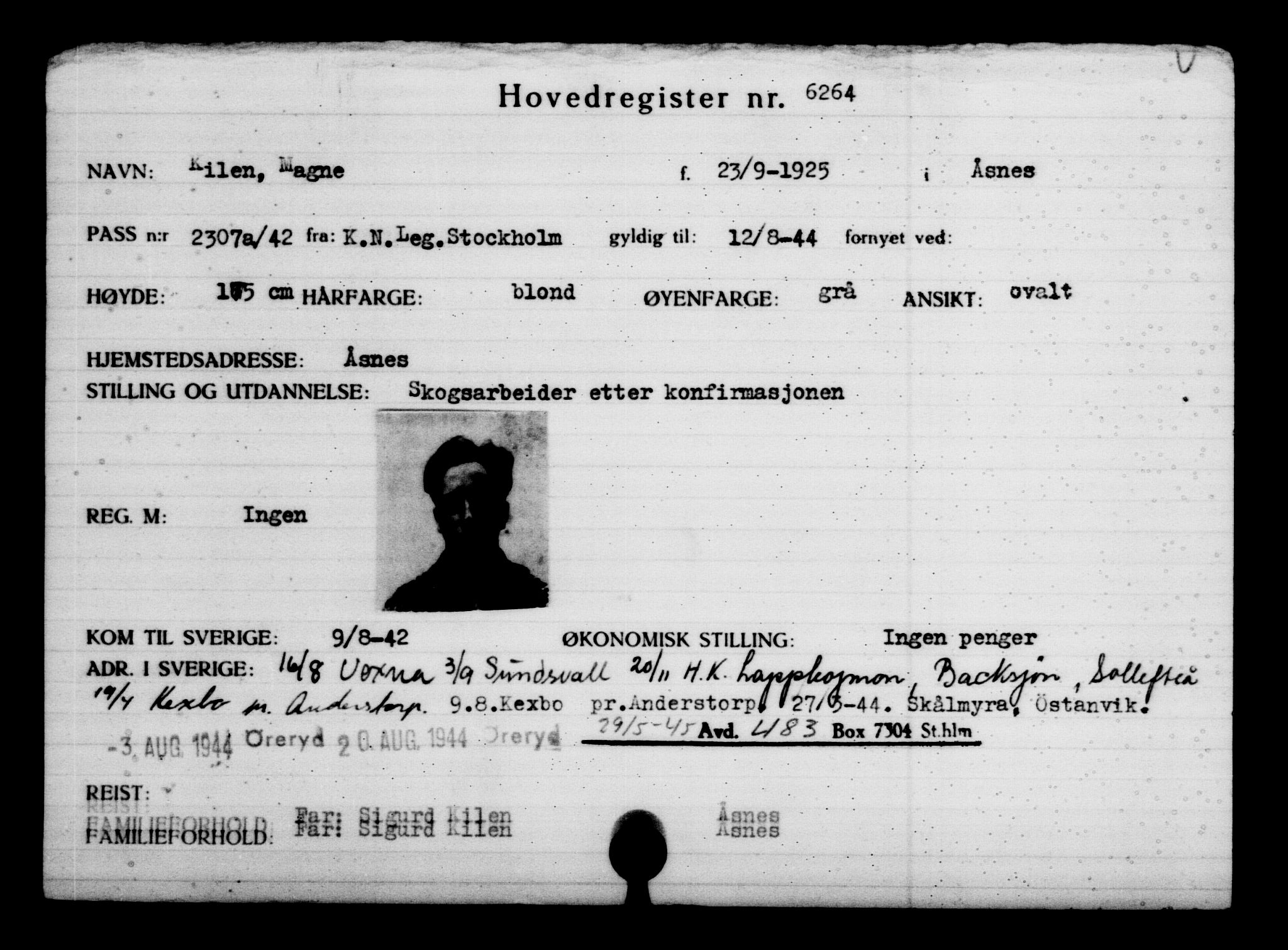 Utenriksstasjonene, Legasjonen i Stockholm, Flyktningkontoret, AV/RA-S-6753/V/Va/L0004: Kjesäterkartoteket, flyktninger med registreringsnr. 3496-6610, 1940-1945, s. 3257