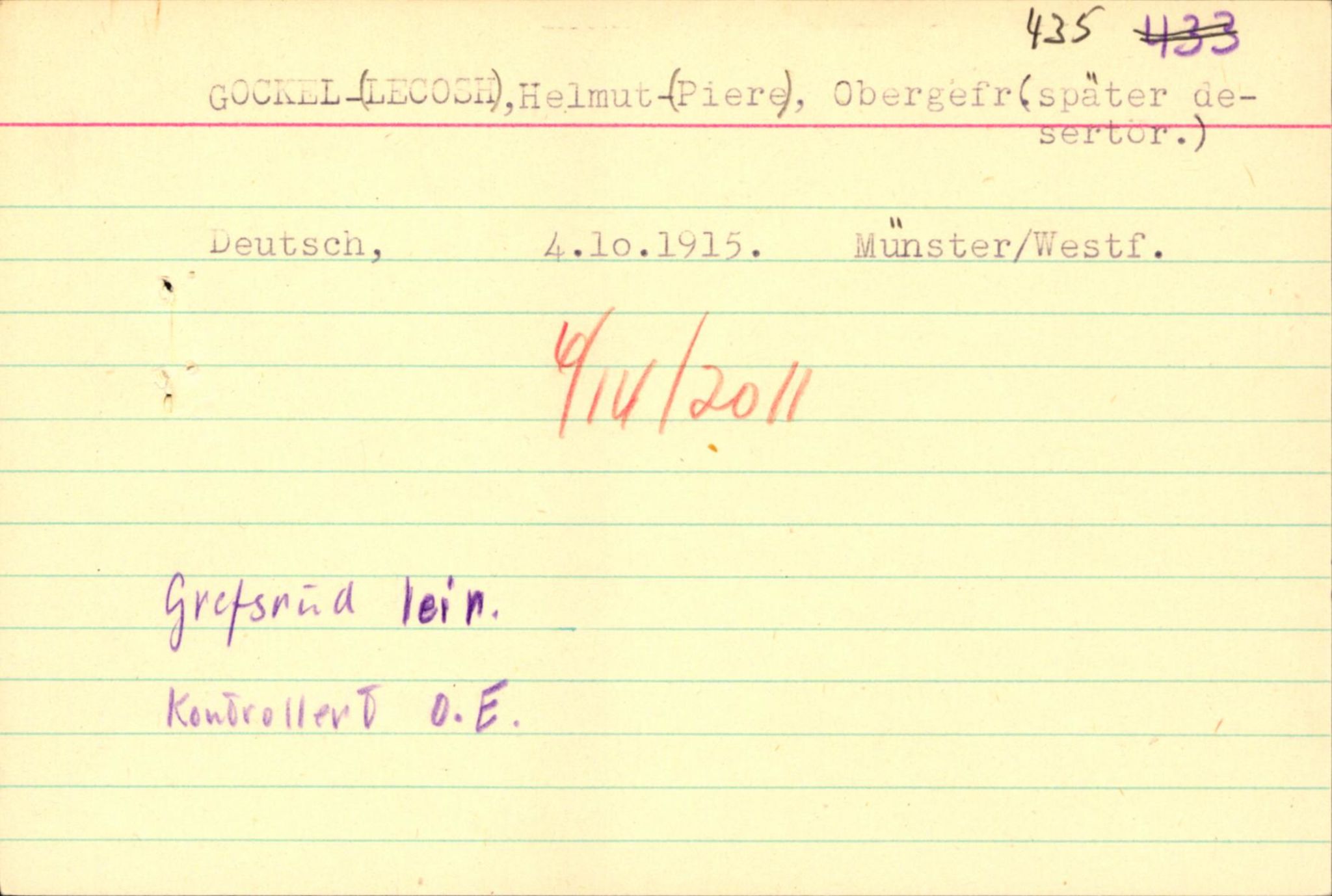 Forsvaret, Forsvarets overkommando II, AV/RA-RAFA-3915/D/Db/L0010: CI Questionaires. Tyske okkupasjonsstyrker i Norge. Tyskere., 1945-1946, s. 2