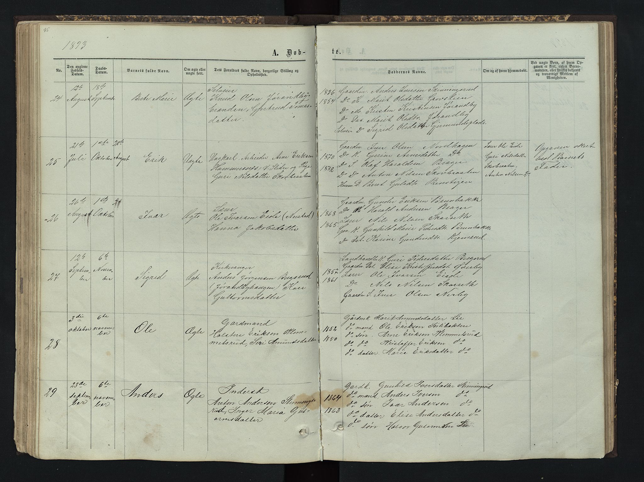 Sør-Aurdal prestekontor, AV/SAH-PREST-128/H/Ha/Hab/L0004: Klokkerbok nr. 4, 1865-1893, s. 85