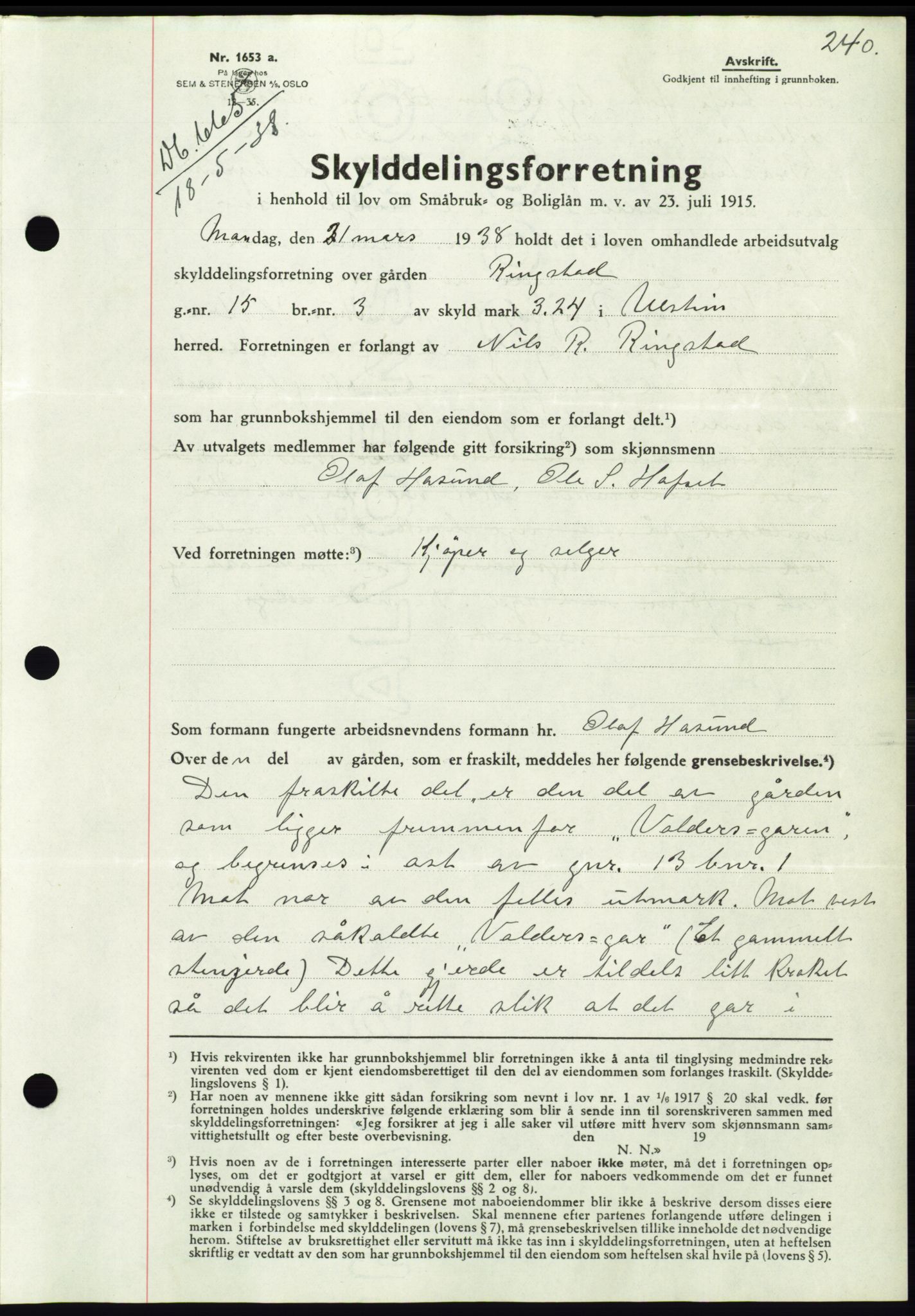 Søre Sunnmøre sorenskriveri, AV/SAT-A-4122/1/2/2C/L0065: Pantebok nr. 59, 1938-1938, Dagboknr: 665/1938
