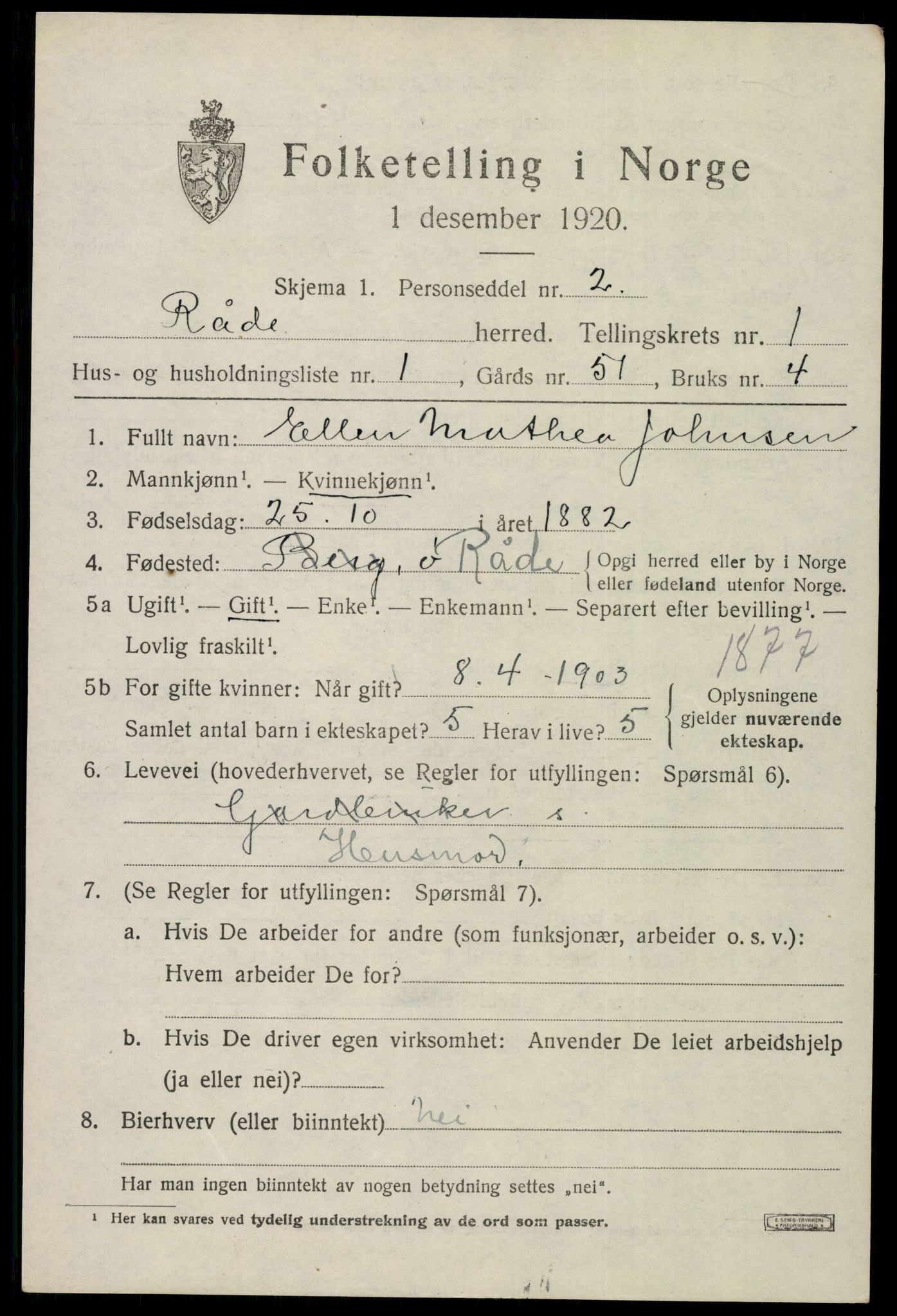 SAO, Folketelling 1920 for 0135 Råde herred, 1920, s. 1076