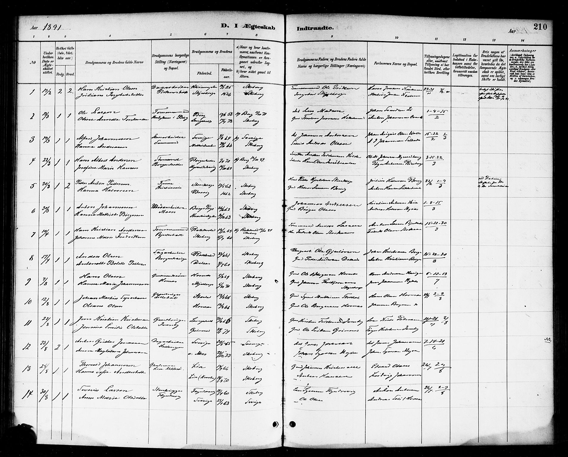 Skjeberg prestekontor Kirkebøker, AV/SAO-A-10923/F/Fa/L0009: Ministerialbok nr. I 9, 1886-1897, s. 210