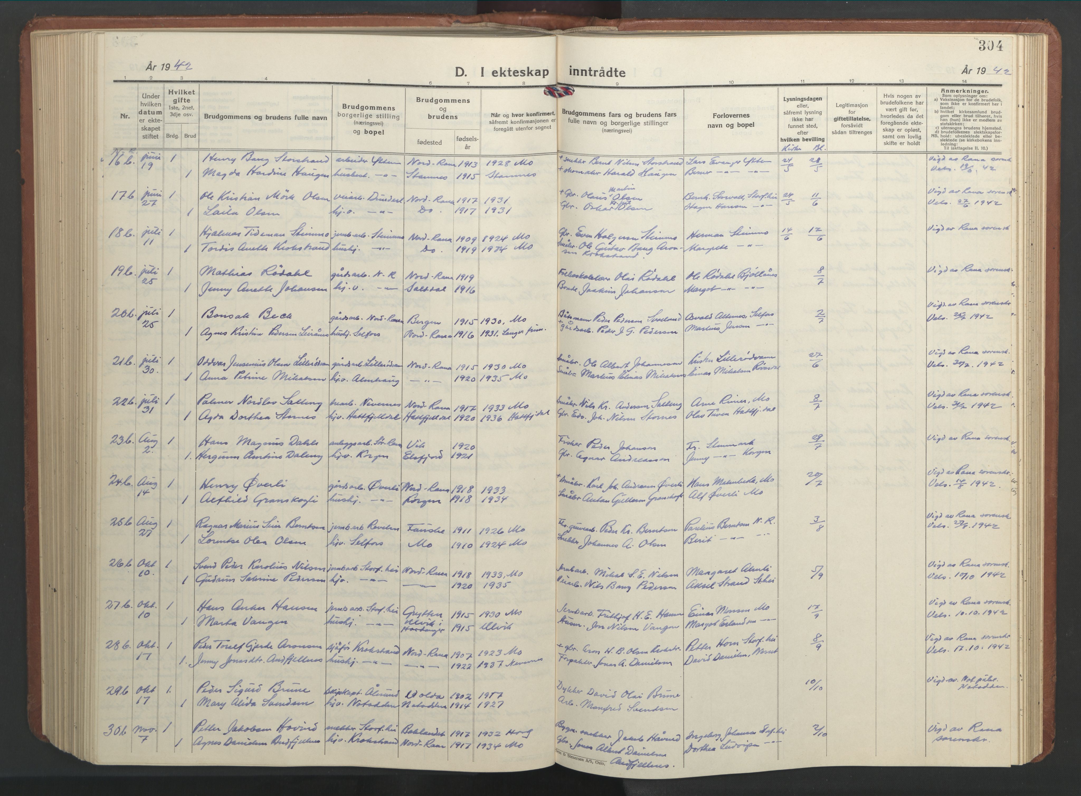 Ministerialprotokoller, klokkerbøker og fødselsregistre - Nordland, AV/SAT-A-1459/827/L0425: Klokkerbok nr. 827C14, 1931-1946, s. 304