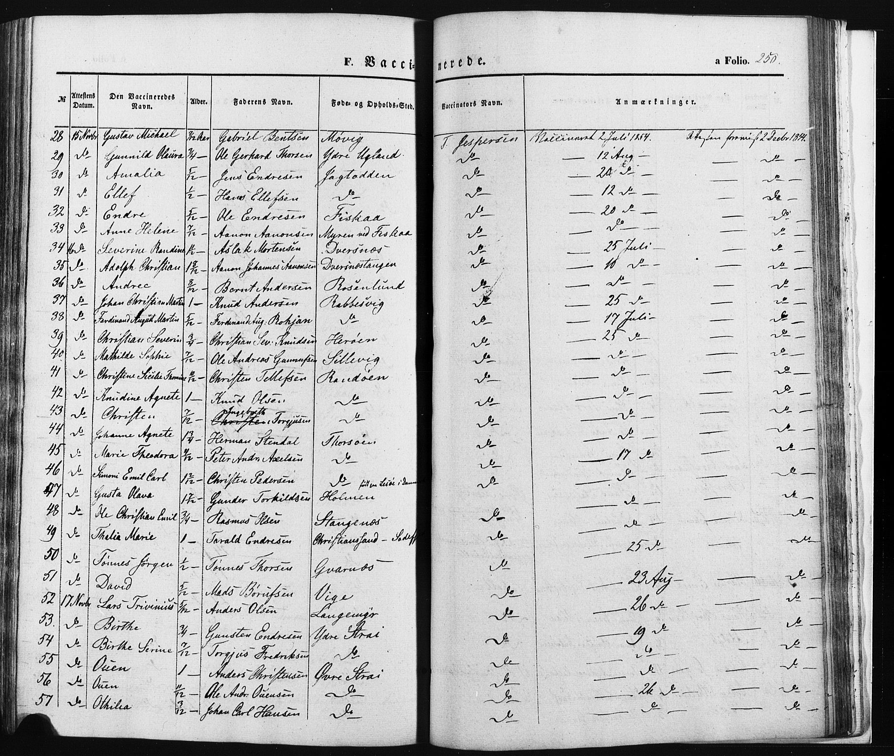Oddernes sokneprestkontor, SAK/1111-0033/F/Fa/Faa/L0007: Ministerialbok nr. A 7, 1851-1863, s. 250