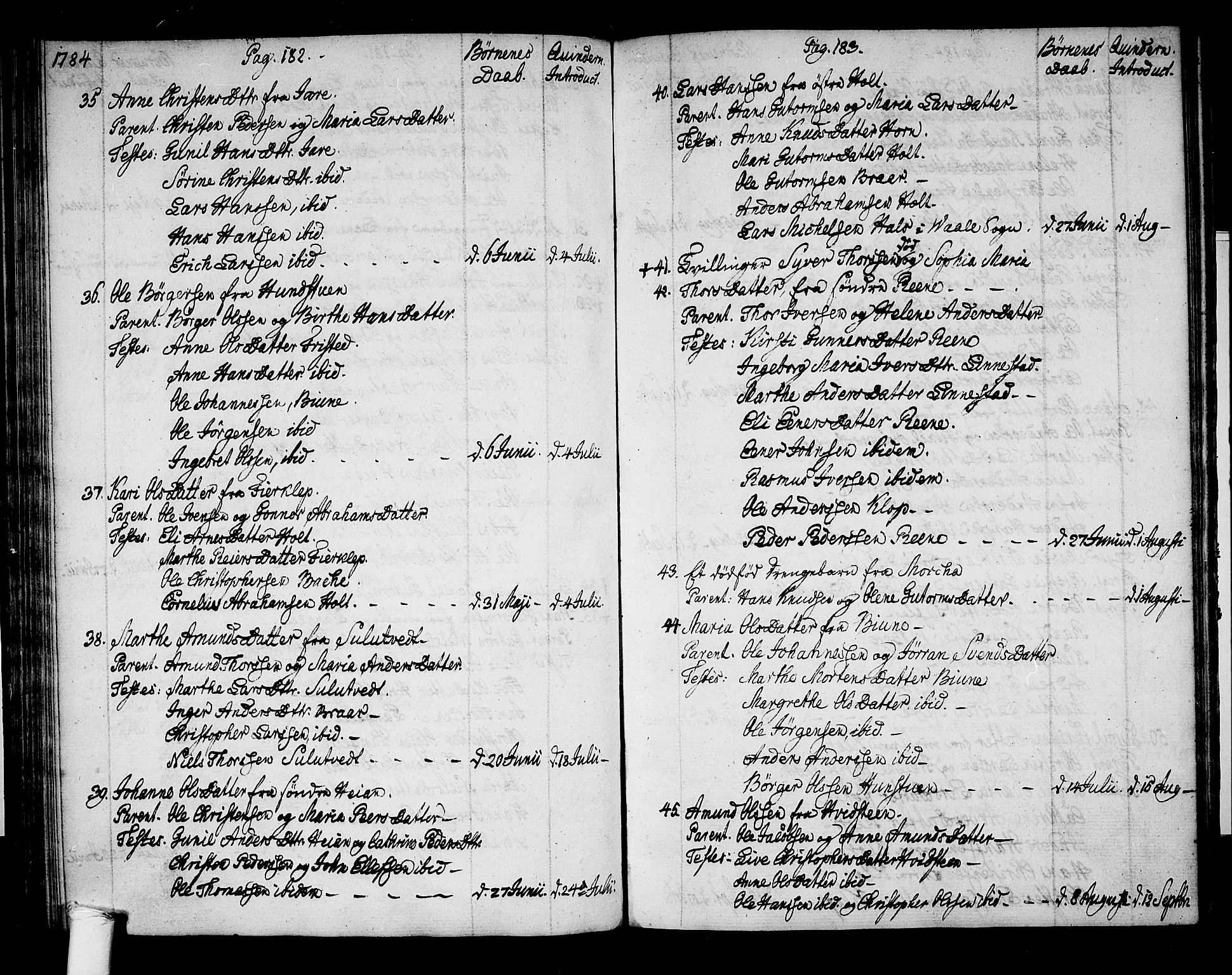 Ramnes kirkebøker, AV/SAKO-A-314/F/Fa/L0002: Ministerialbok nr. I 2, 1773-1790, s. 182-183