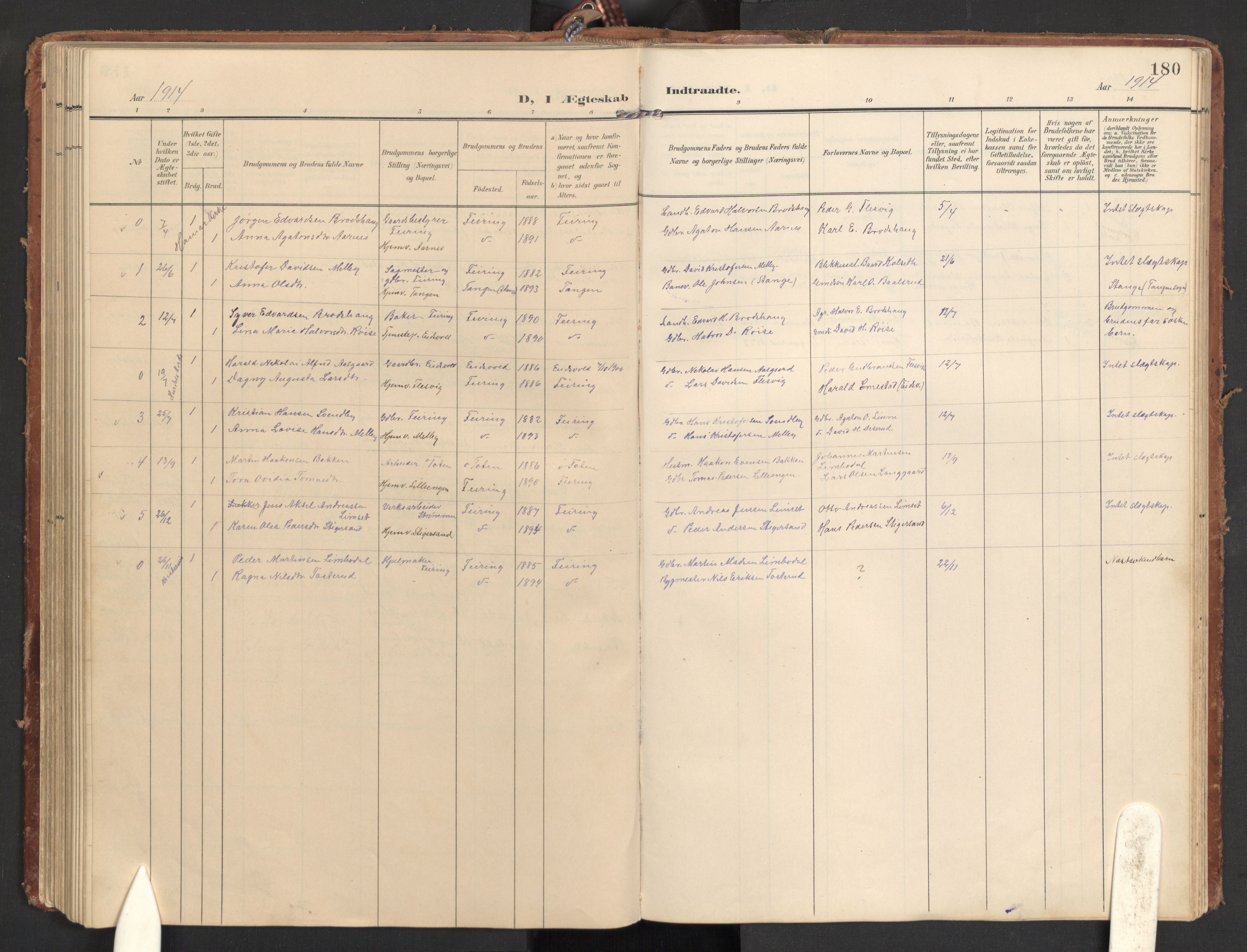 Hurdal prestekontor Kirkebøker, AV/SAO-A-10889/G/Gb/L0001: Klokkerbok nr. II 1, 1902-1939, s. 180