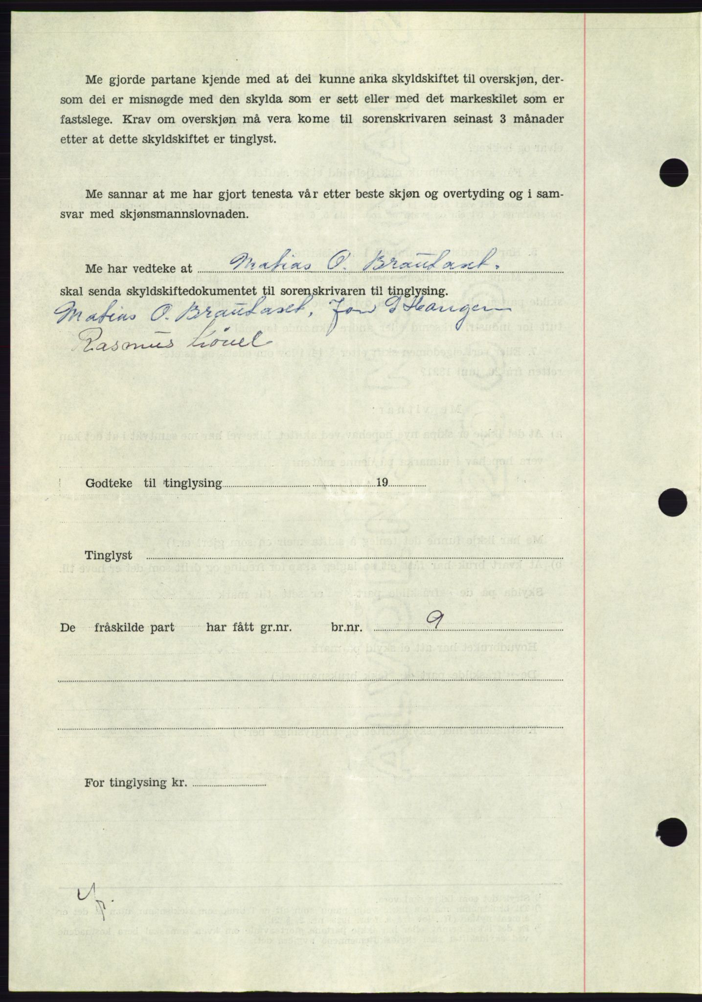 Søre Sunnmøre sorenskriveri, AV/SAT-A-4122/1/2/2C/L0099: Pantebok nr. 25A, 1954-1954, Dagboknr: 3239/1954