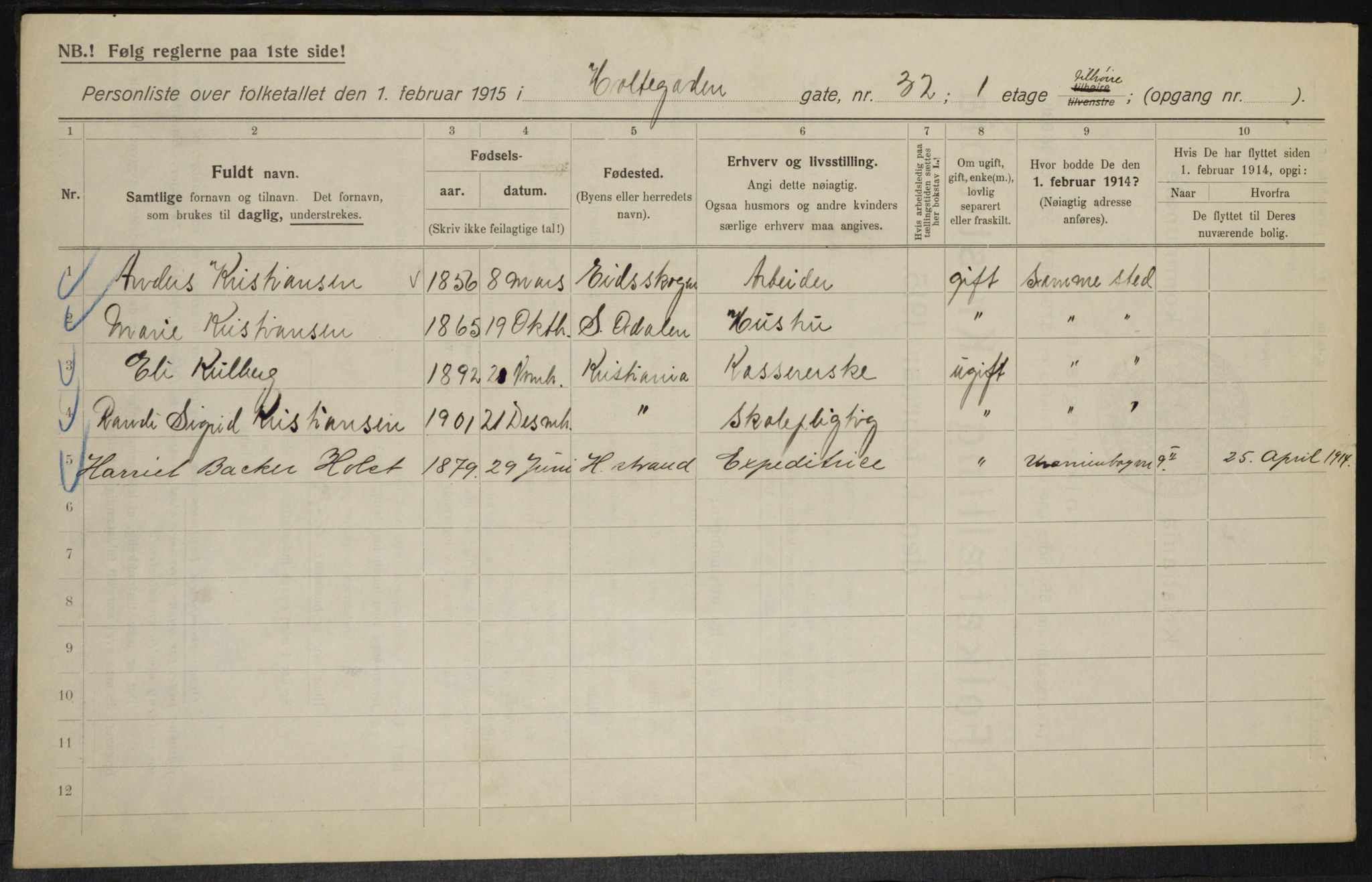 OBA, Kommunal folketelling 1.2.1915 for Kristiania, 1915, s. 40958