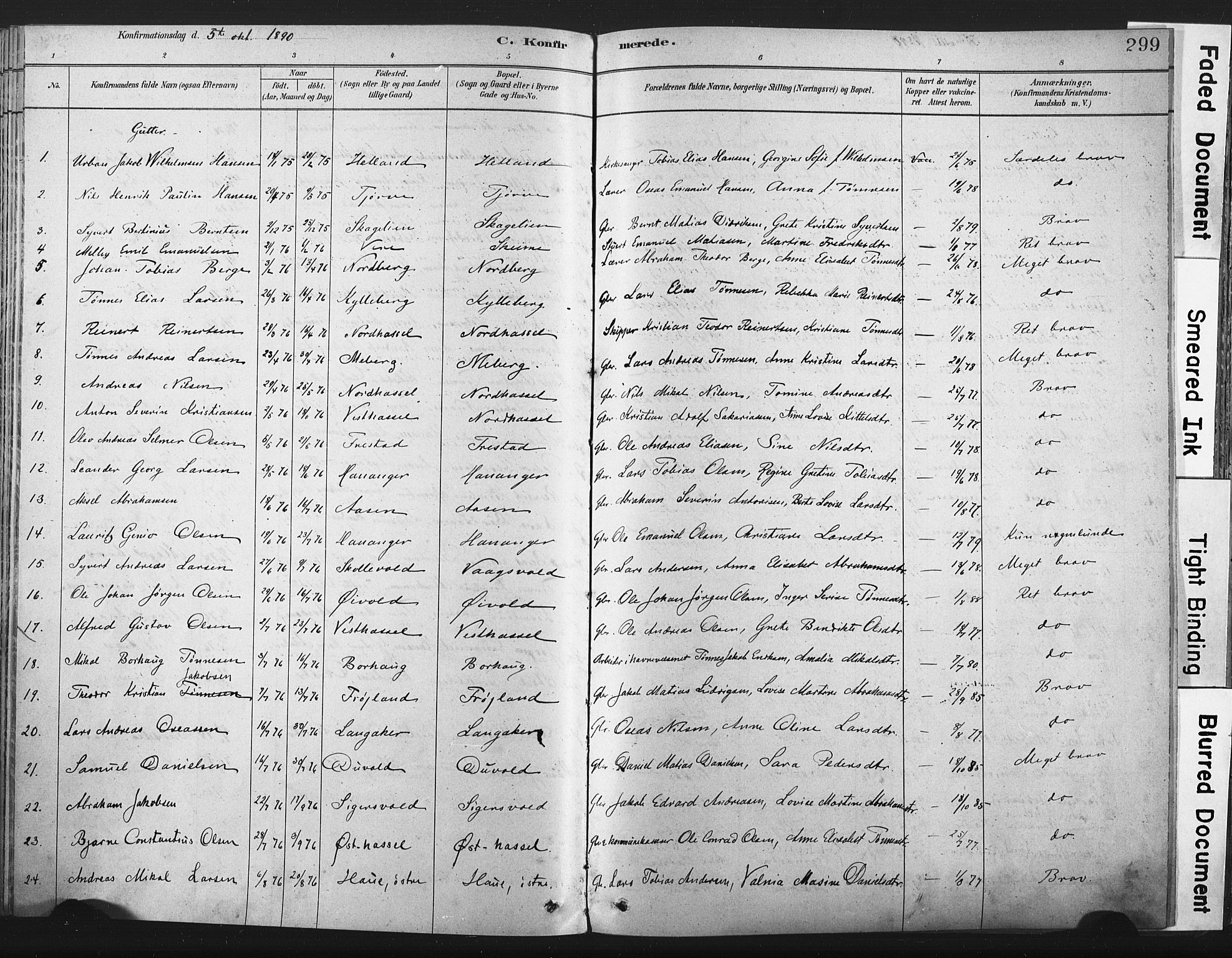 Lista sokneprestkontor, AV/SAK-1111-0027/F/Fa/L0012: Ministerialbok nr. A 12, 1879-1903, s. 299