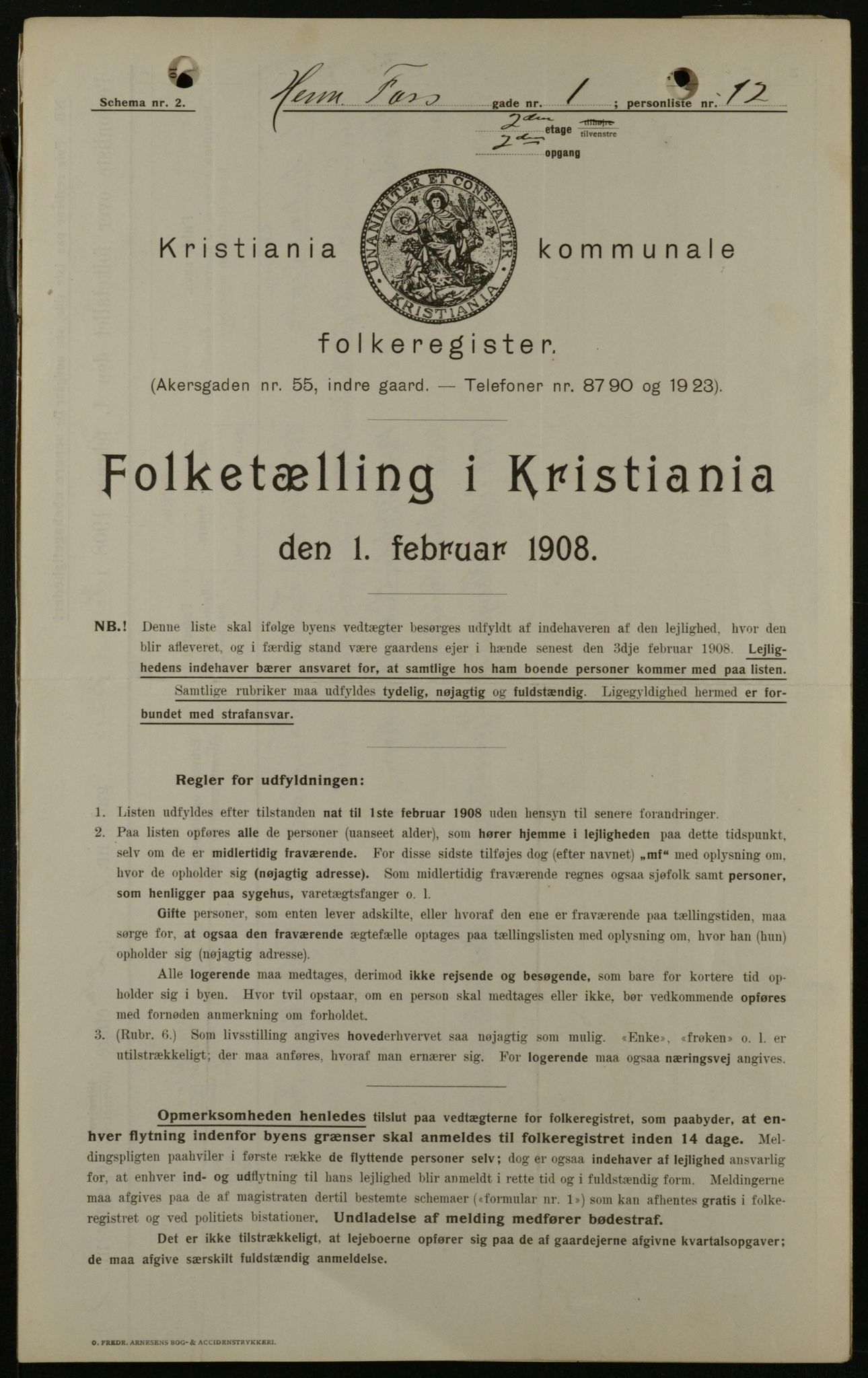 OBA, Kommunal folketelling 1.2.1908 for Kristiania kjøpstad, 1908, s. 34704