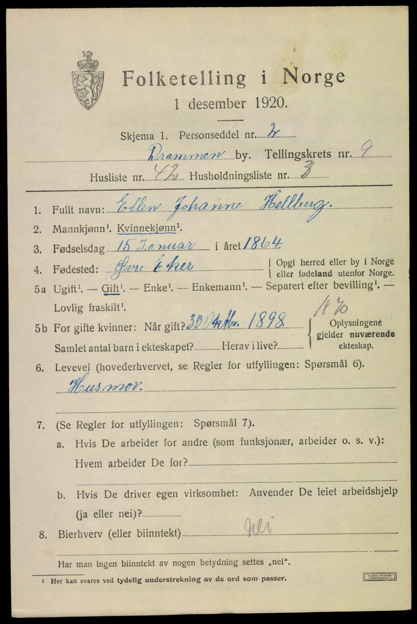 SAKO, Folketelling 1920 for 0602 Drammen kjøpstad, 1920, s. 60087
