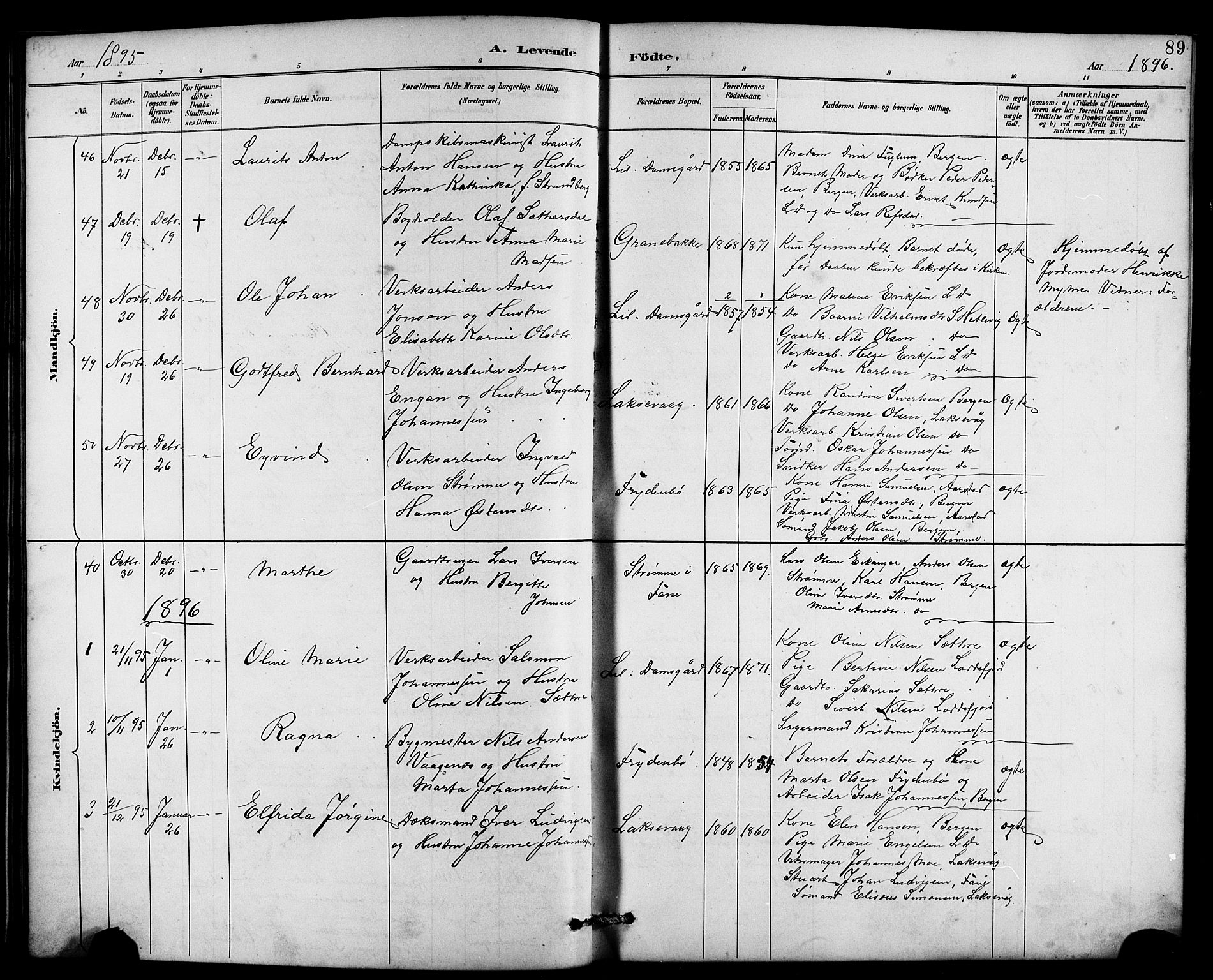 Laksevåg Sokneprestembete, AV/SAB-A-76501/H/Ha/Hab/Haba/L0003: Klokkerbok nr. A 3, 1887-1899, s. 89