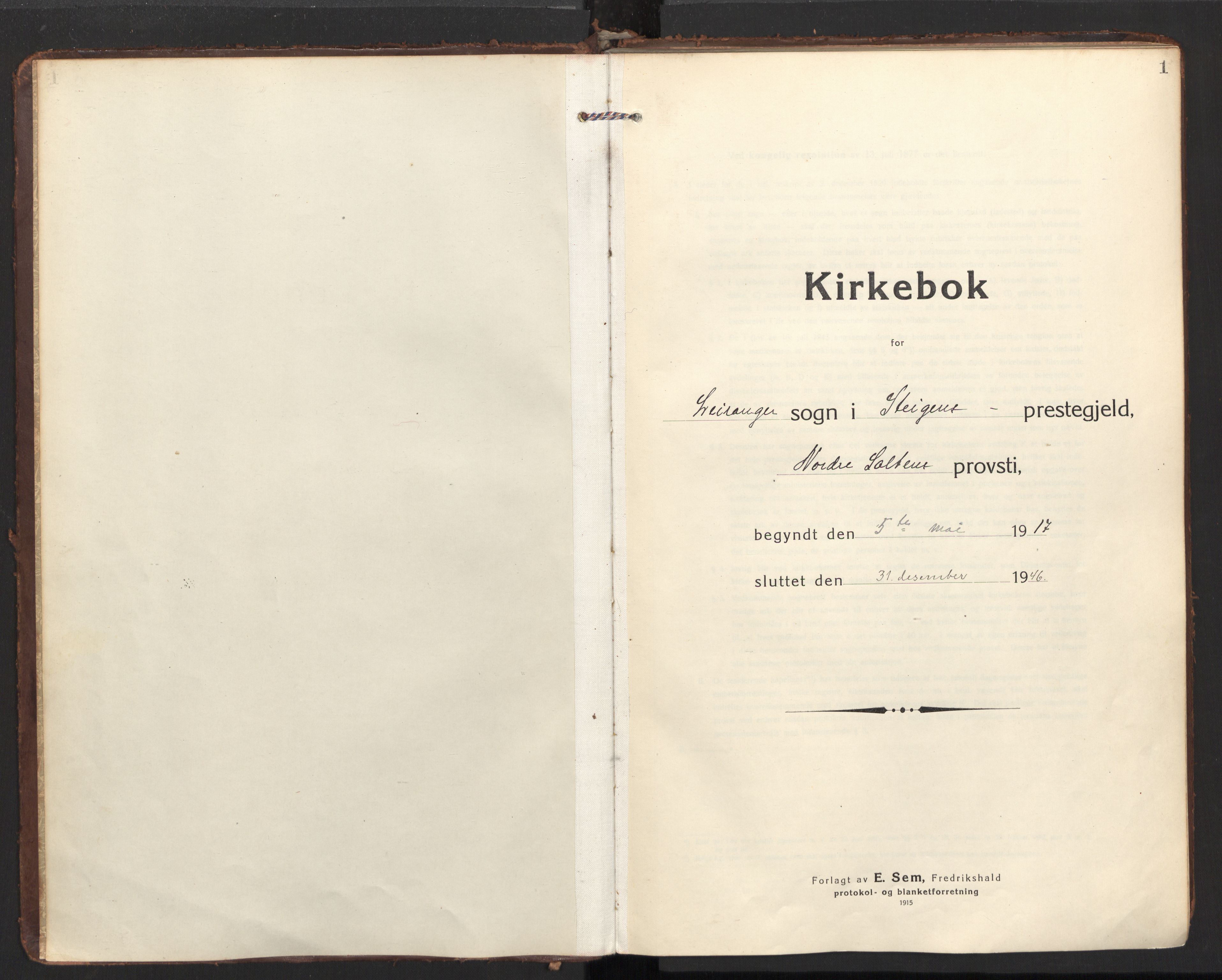 Ministerialprotokoller, klokkerbøker og fødselsregistre - Nordland, SAT/A-1459/857/L0825: Ministerialbok nr. 857A05, 1917-1946, s. 1