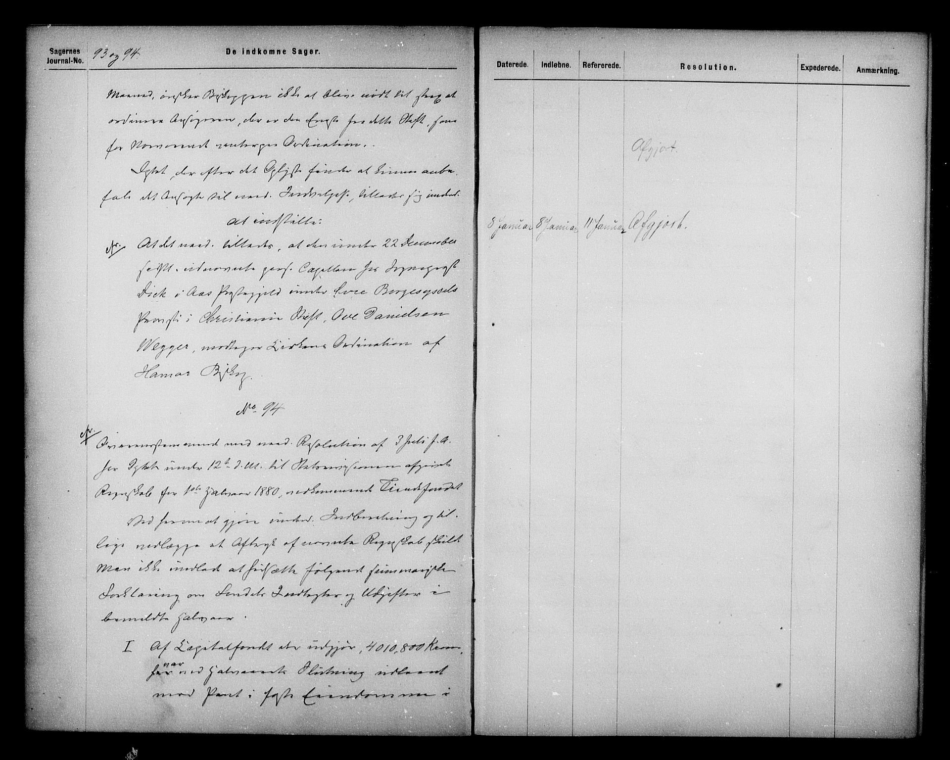 Kirke- og undervisningsdepartementet, Kontoret  for kirke og geistlighet A, AV/RA-S-1007/A/Aa/L0211: Referatprotokoll bd. 2. Ref.nr. 92-191, 1881