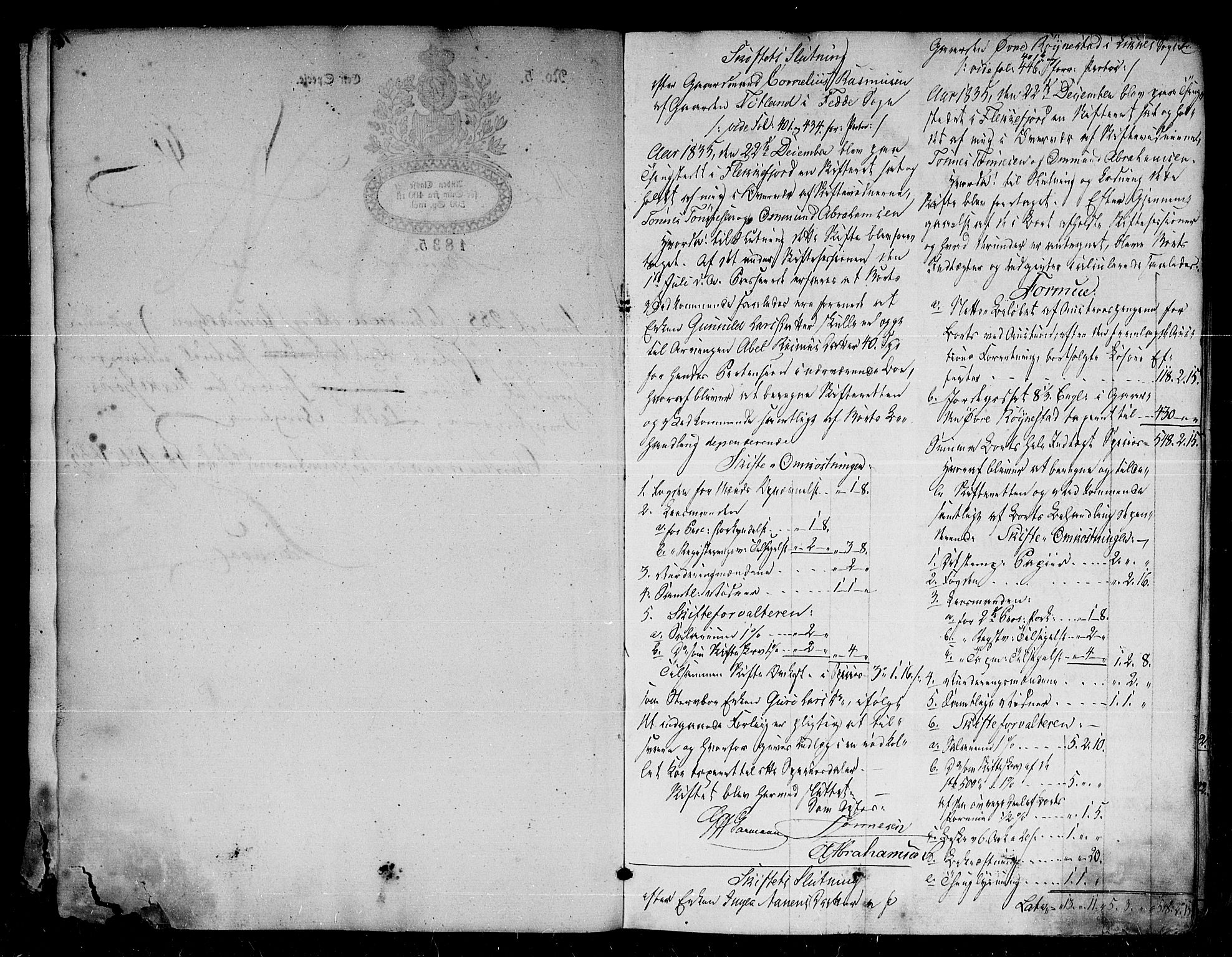 Flekkefjord sorenskriveri, SAK/1221-0001/H/Hc/L0013: Skifteprotokoll nr. 7 for Feda, med gårdsnavn- og personnavnregister, 1835-1844, s. 1b-2a