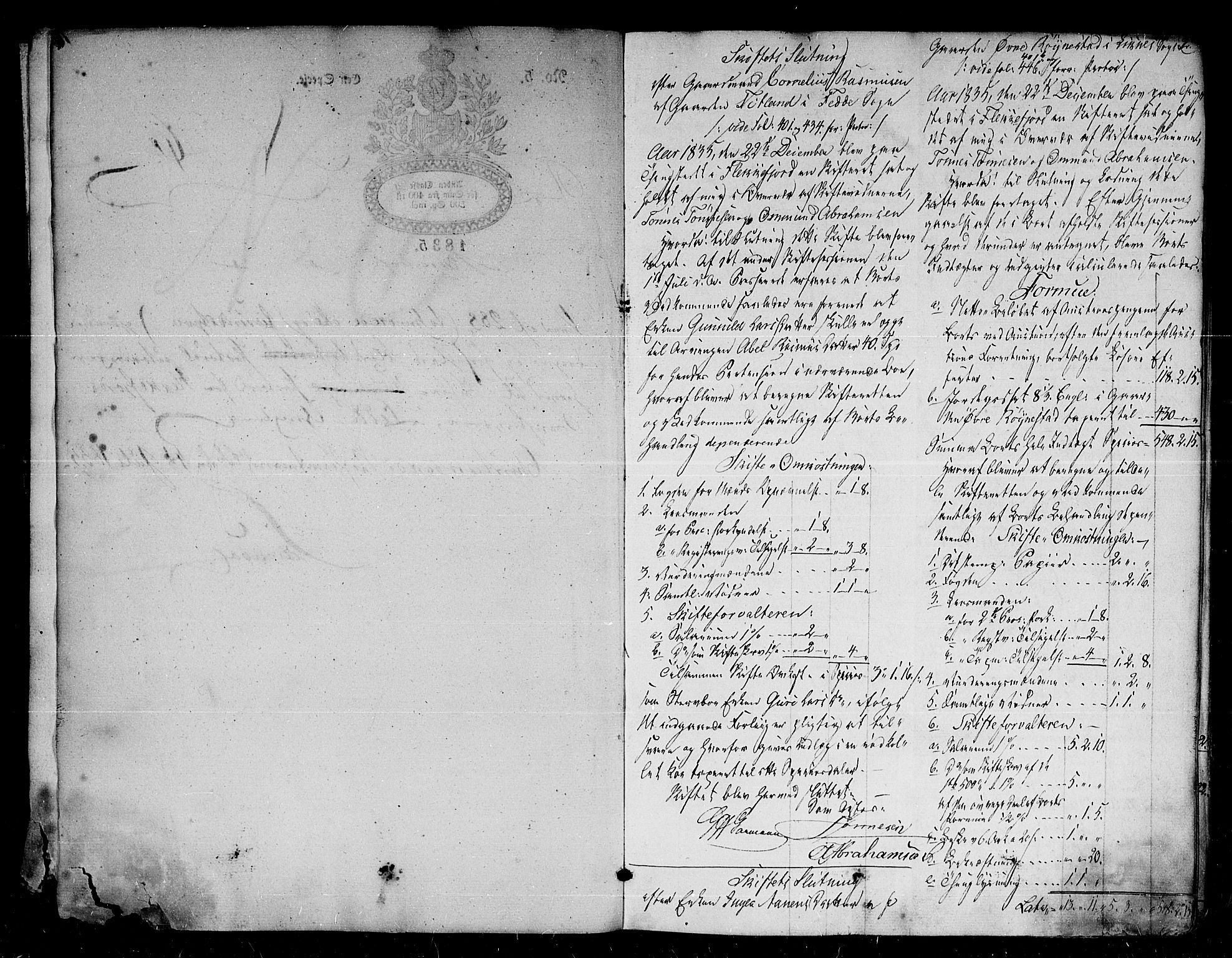 Flekkefjord sorenskriveri, AV/SAK-1221-0001/H/Hc/L0013: Skifteprotokoll nr. 7 for Feda, med gårdsnavn- og personnavnregister, 1835-1844, s. 1b-2a
