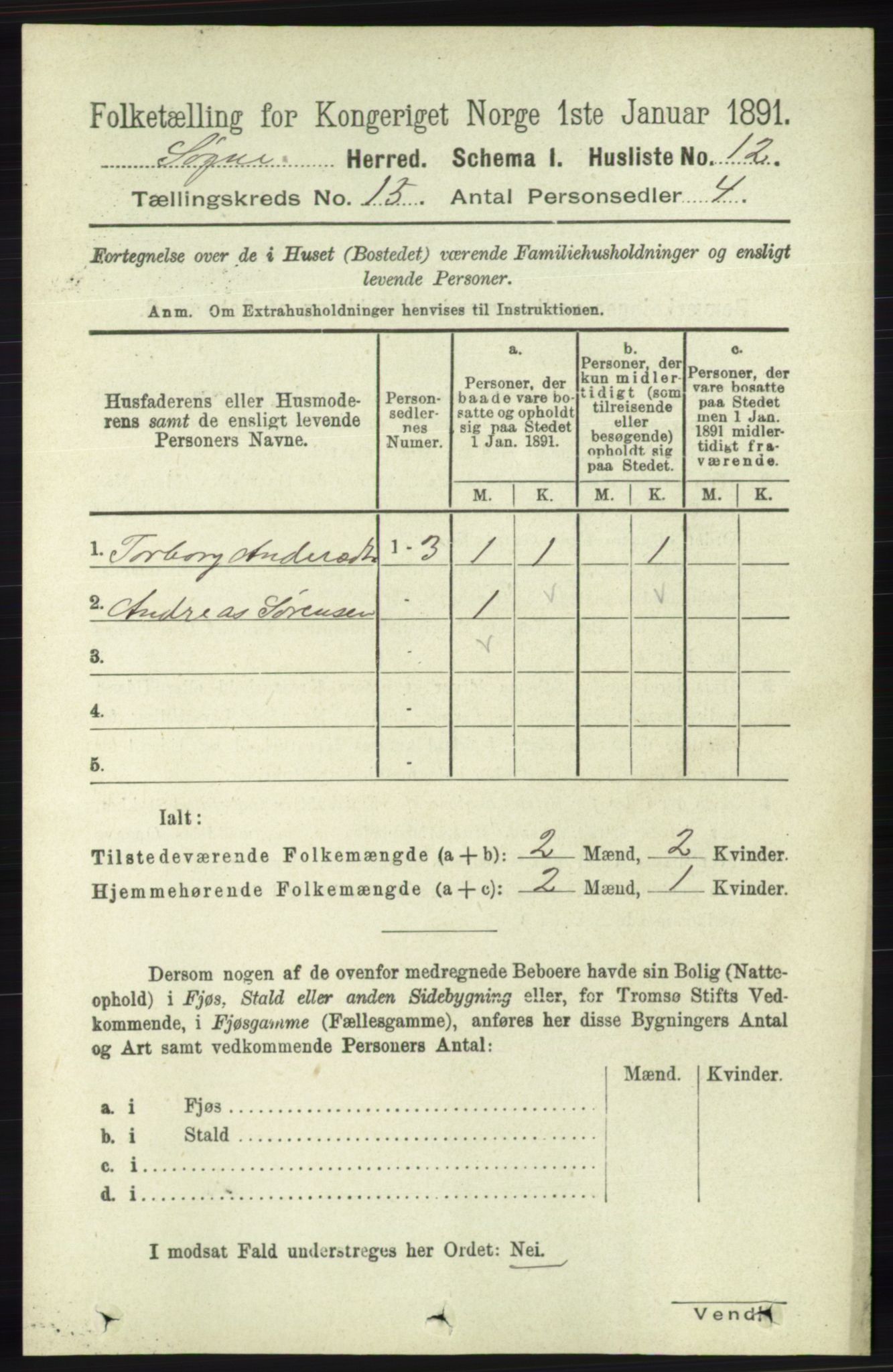 RA, Folketelling 1891 for 1018 Søgne herred, 1891, s. 3809