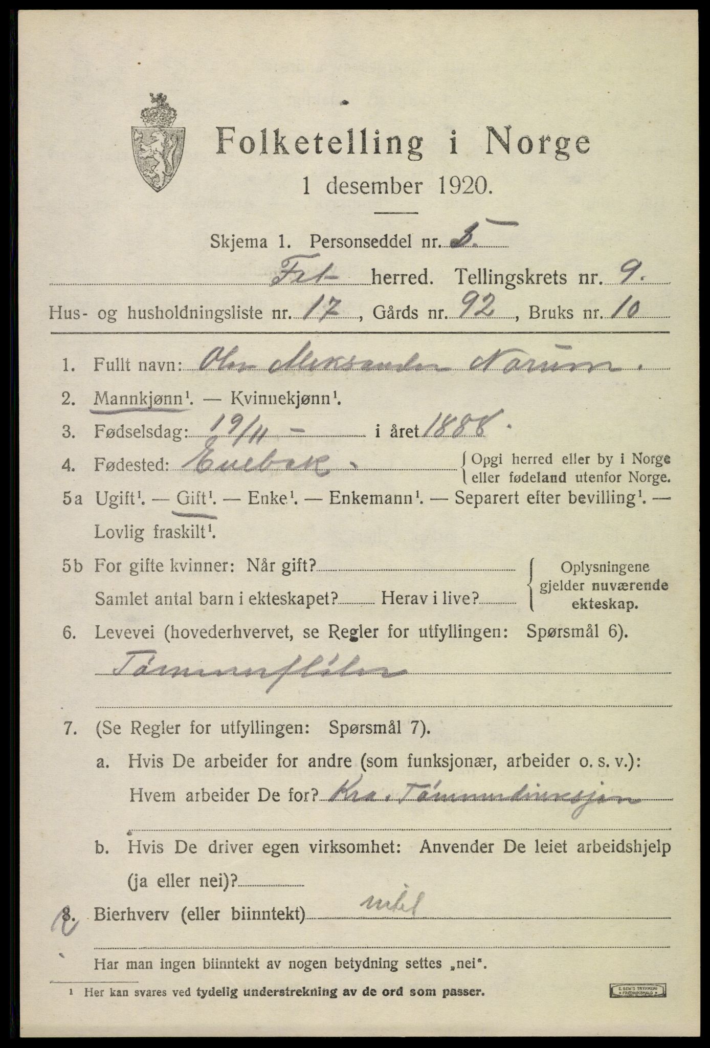 SAO, Folketelling 1920 for 0227 Fet herred, 1920, s. 9668