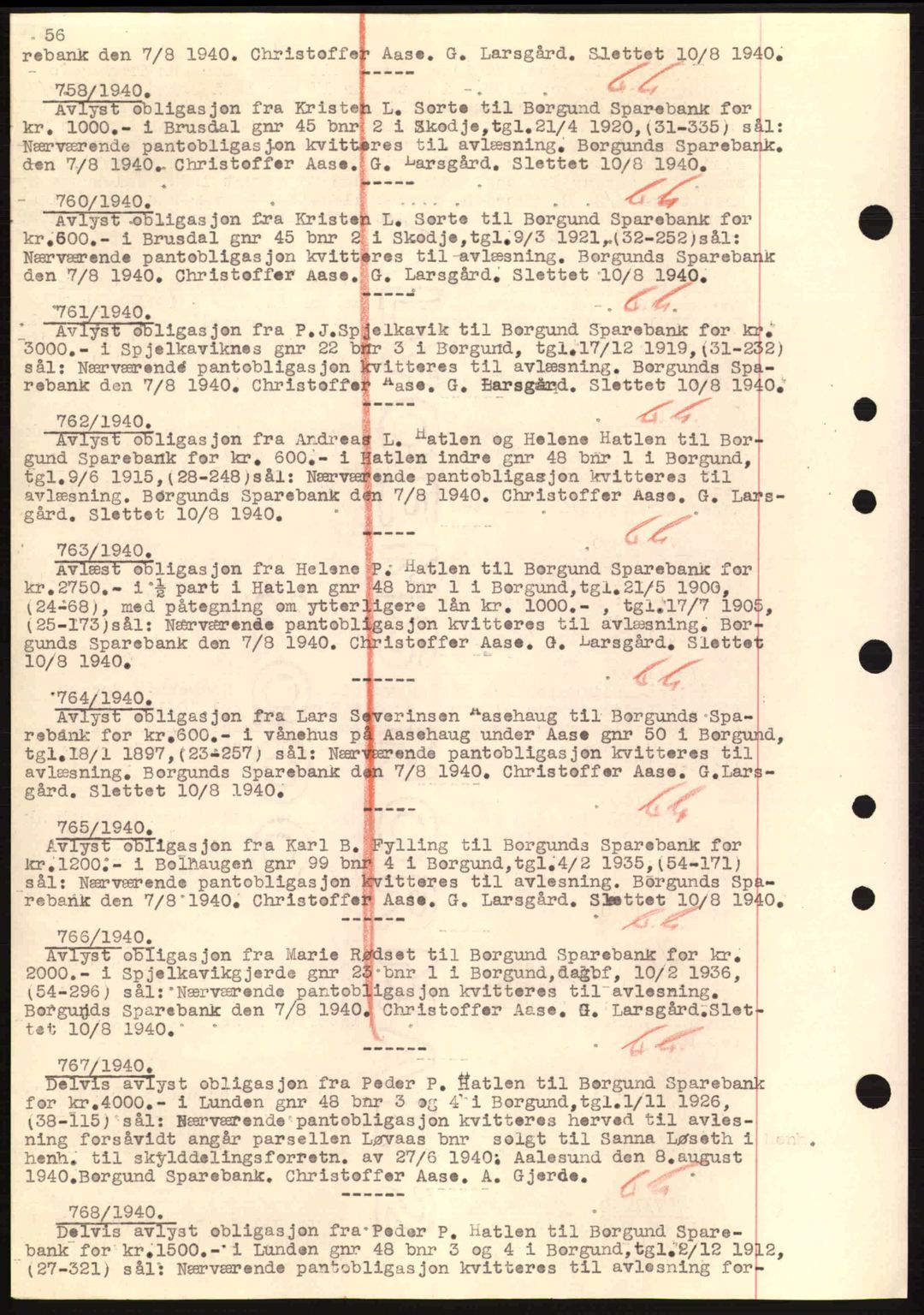 Nordre Sunnmøre sorenskriveri, SAT/A-0006/1/2/2C/2Ca: Pantebok nr. B1-6, 1938-1942, Dagboknr: 758/1940