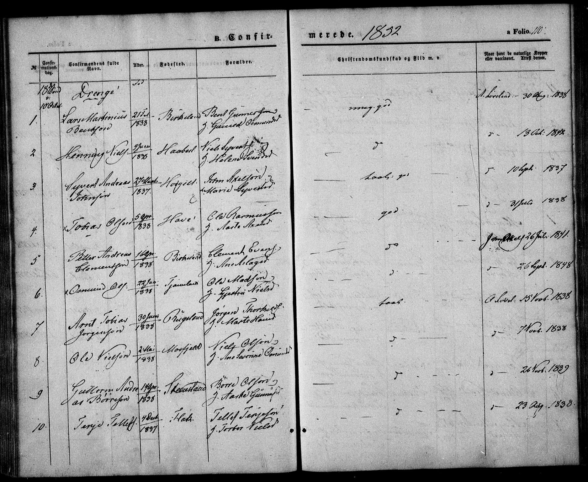 Birkenes sokneprestkontor, SAK/1111-0004/F/Fa/L0003: Ministerialbok nr. A 3, 1850-1866, s. 110