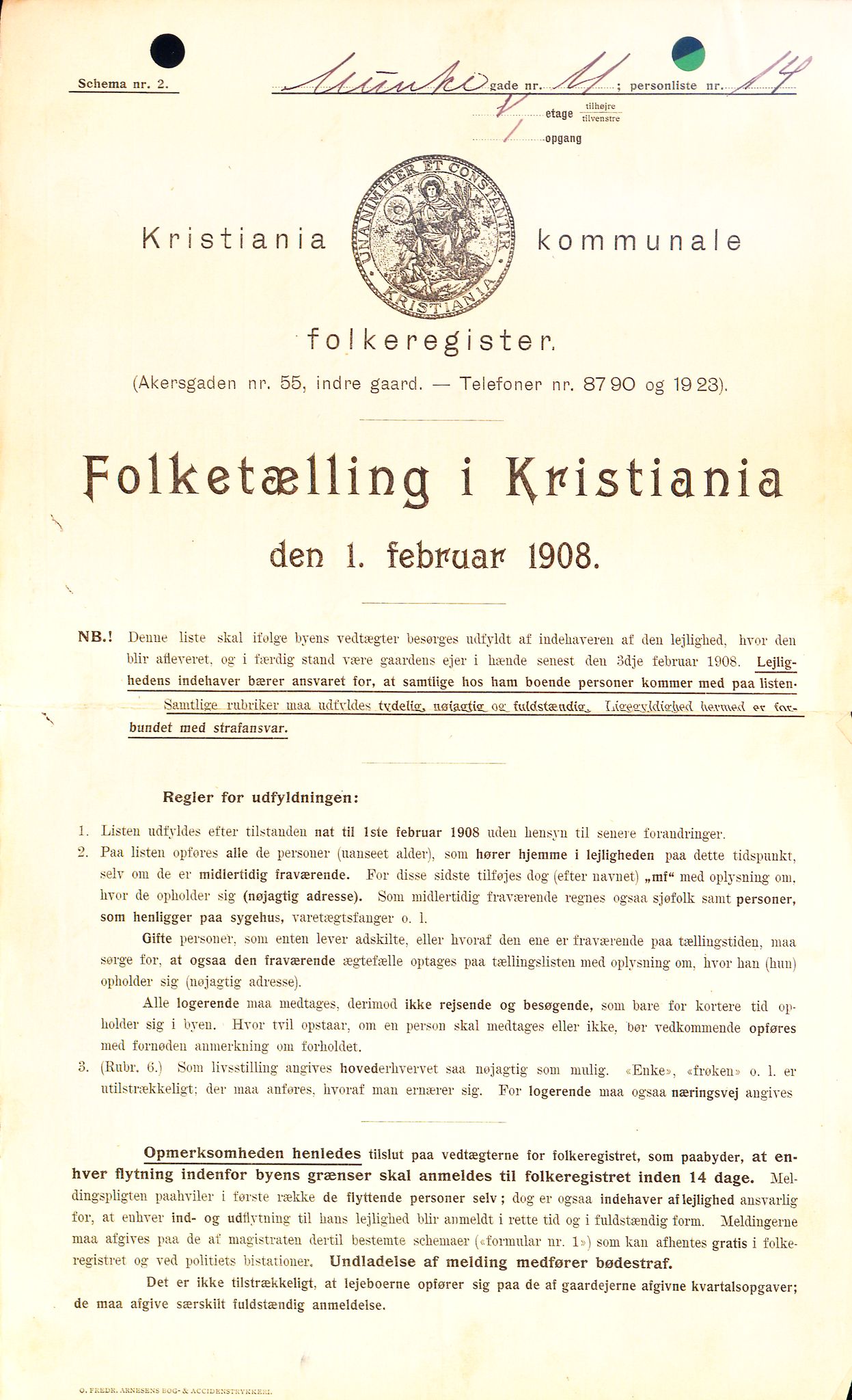 OBA, Kommunal folketelling 1.2.1908 for Kristiania kjøpstad, 1908, s. 60999