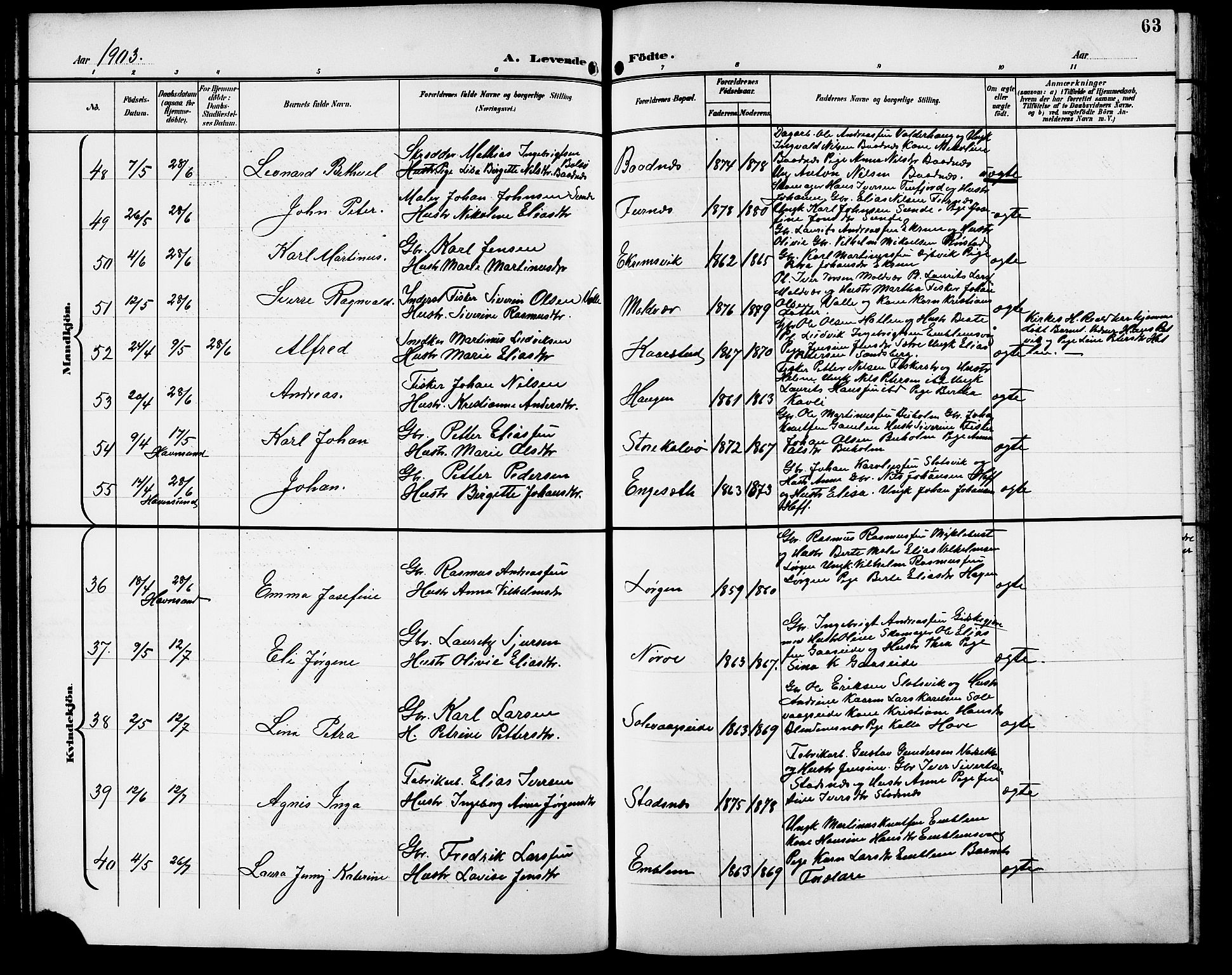 Ministerialprotokoller, klokkerbøker og fødselsregistre - Møre og Romsdal, AV/SAT-A-1454/528/L0432: Klokkerbok nr. 528C13, 1898-1918, s. 63