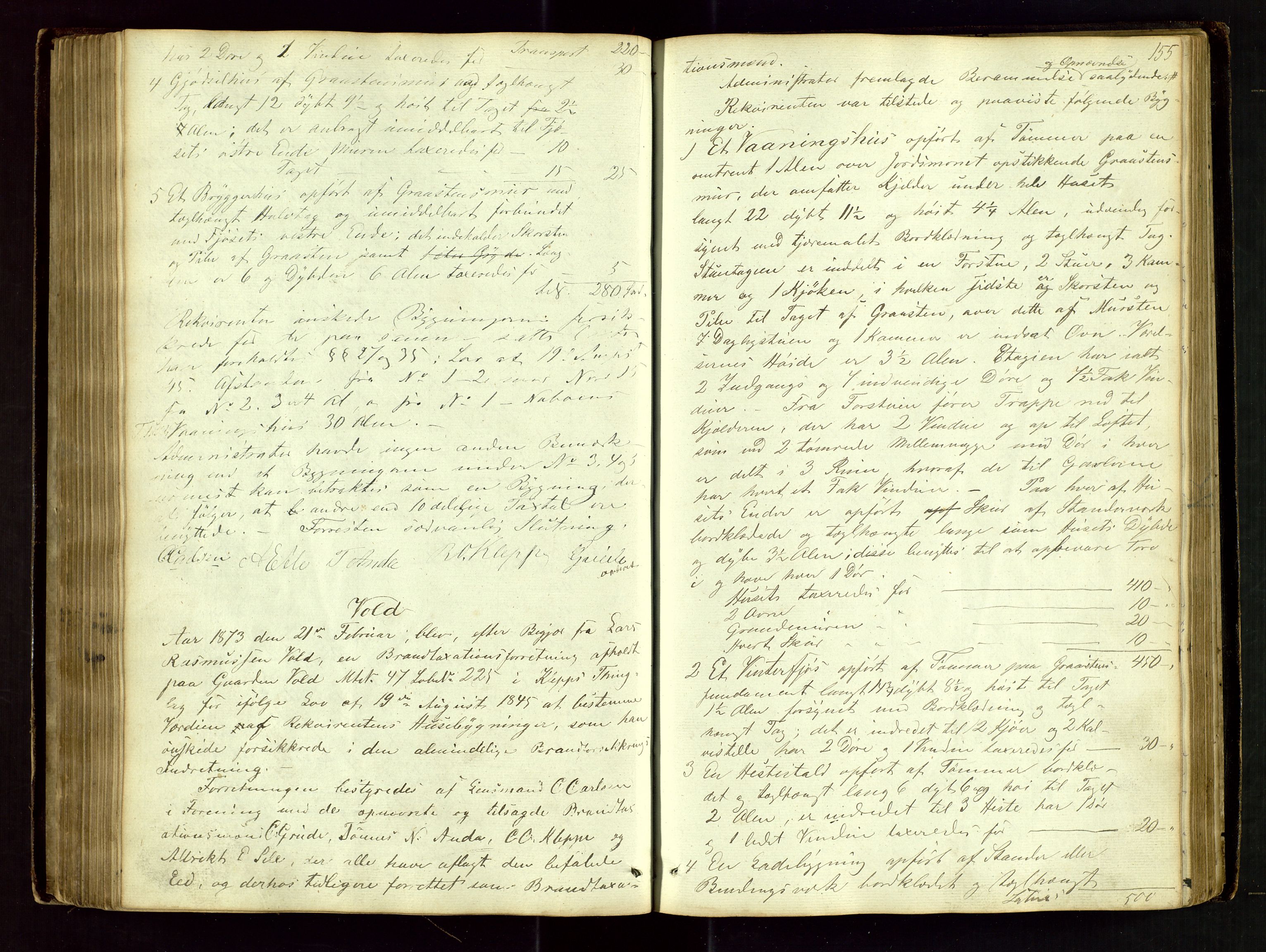 Klepp lensmannskontor, AV/SAST-A-100163/Gob/L0001: "Brandtaxatjons Protocol for Kleps Thinglaug", 1846-1881, s. 154b-155a