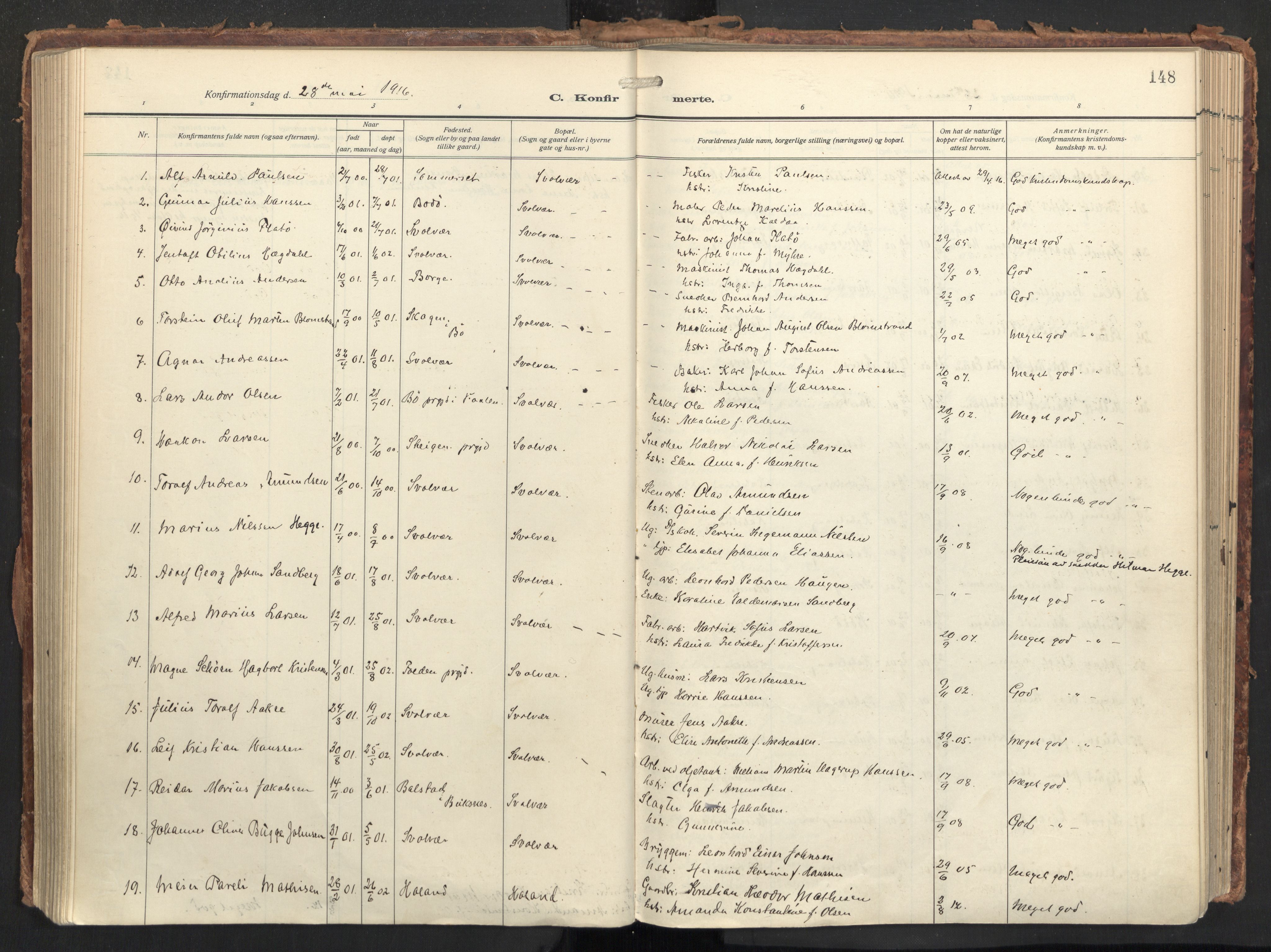 Ministerialprotokoller, klokkerbøker og fødselsregistre - Nordland, AV/SAT-A-1459/874/L1064: Ministerialbok nr. 874A08, 1915-1926, s. 148